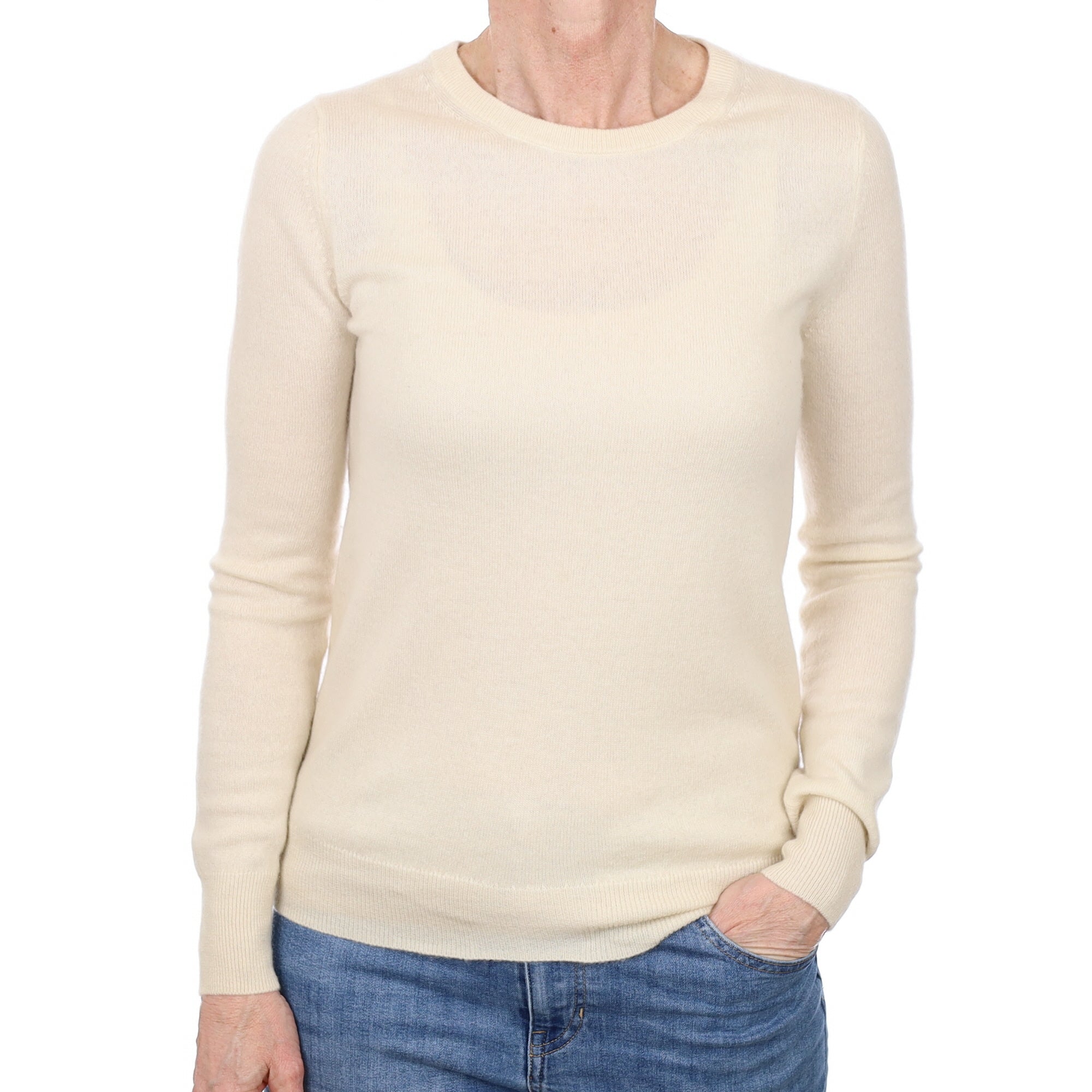 Vanilla Cream Cashmere Crew Neck Jumper Small
