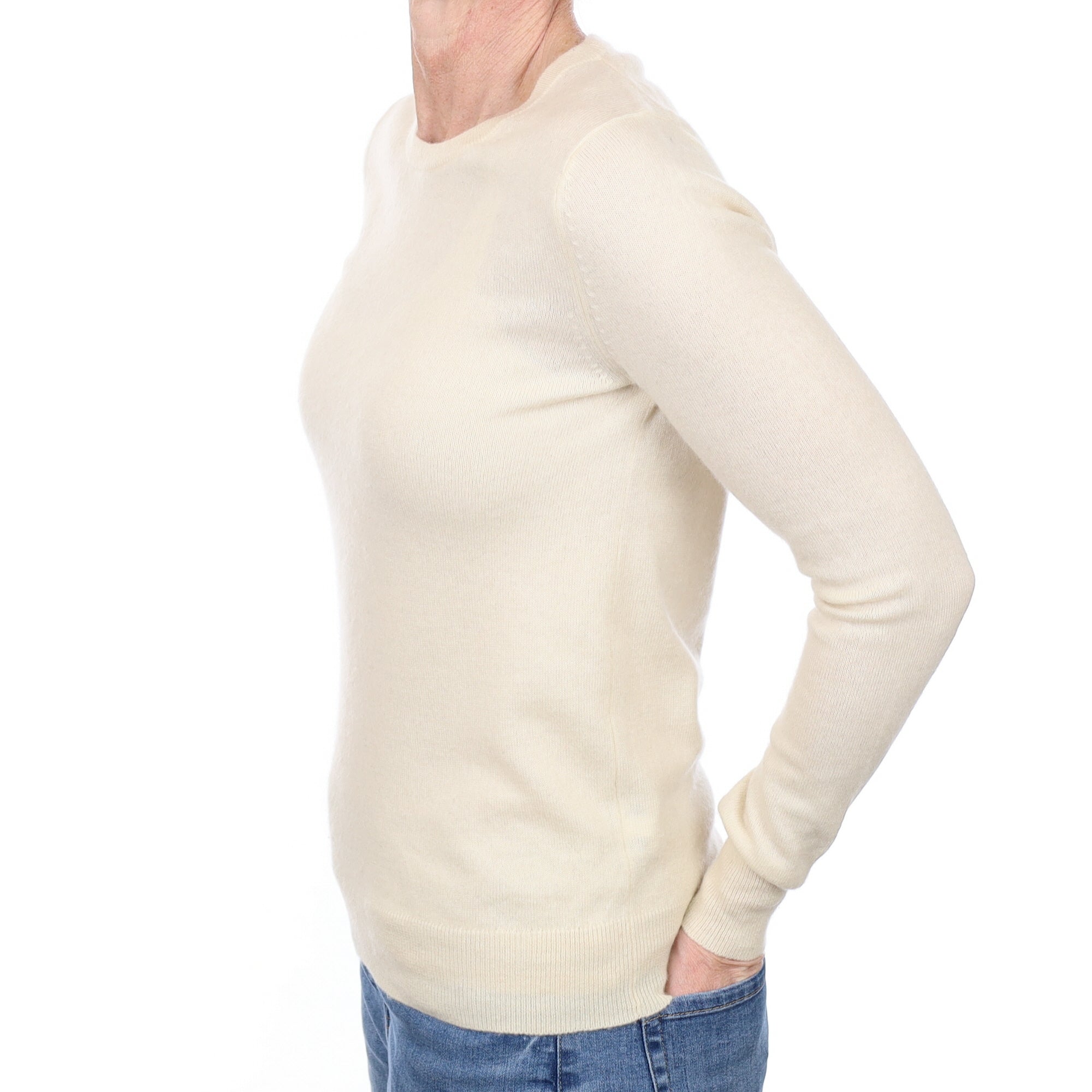 Vanilla Cream Cashmere Crew Neck Jumper Small