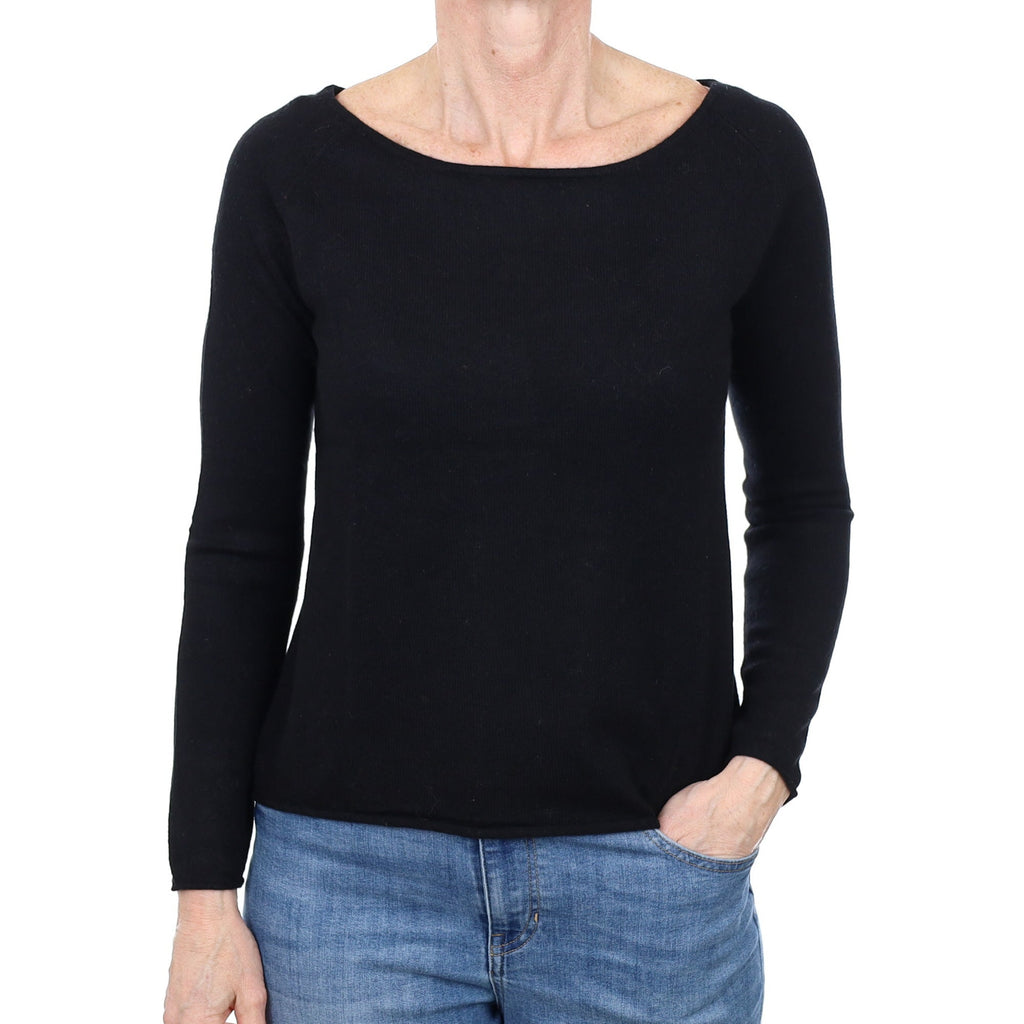 Black Cashmere Slash Neck Jumper Small