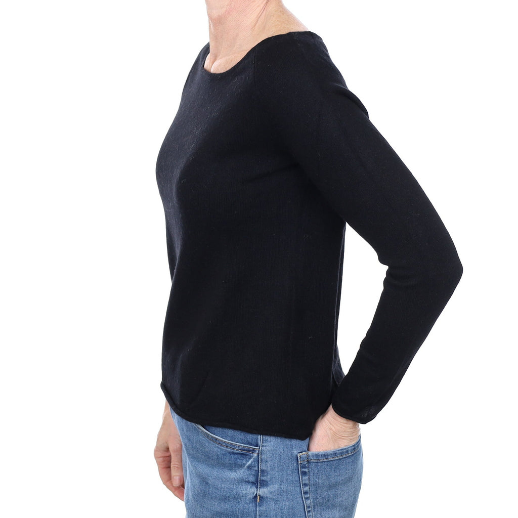 Black Cashmere Slash Neck Jumper Small