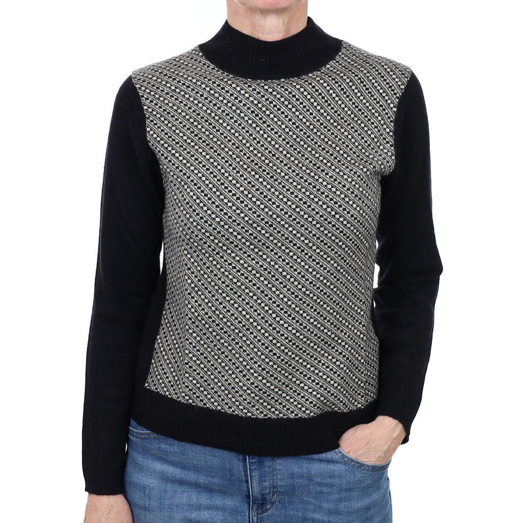 Black Patterned Cashmere Turtle Neck Jumper Small