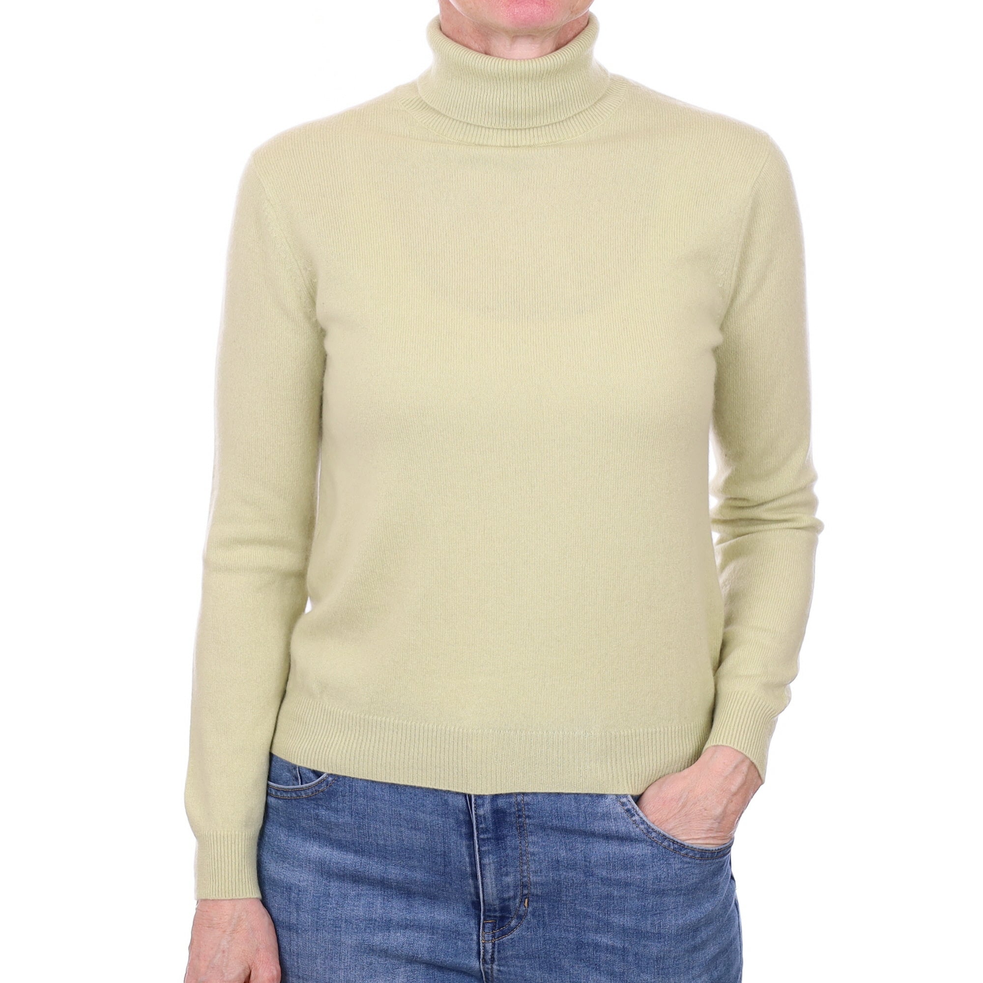 Soft Lime Green Cashmere Polo Neck Jumper Small