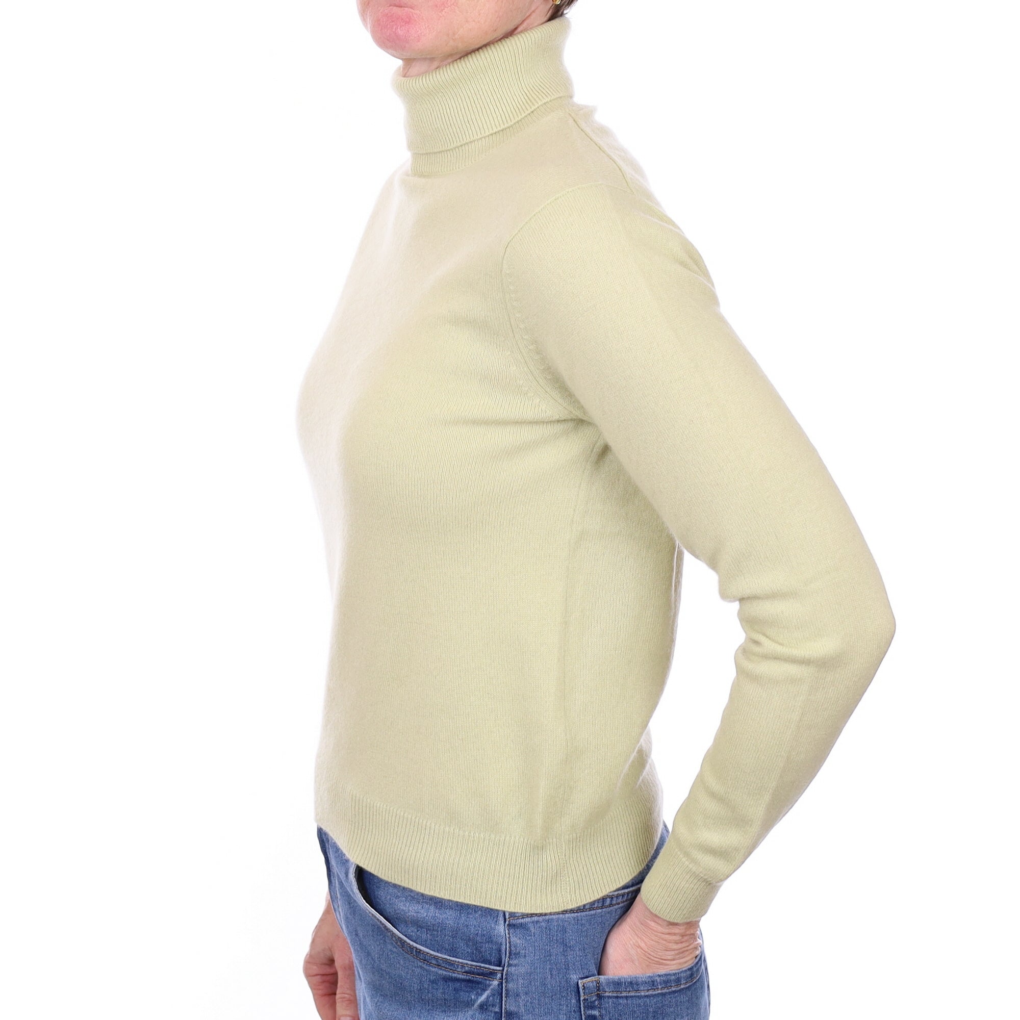 Soft Lime Green Cashmere Polo Neck Jumper Small