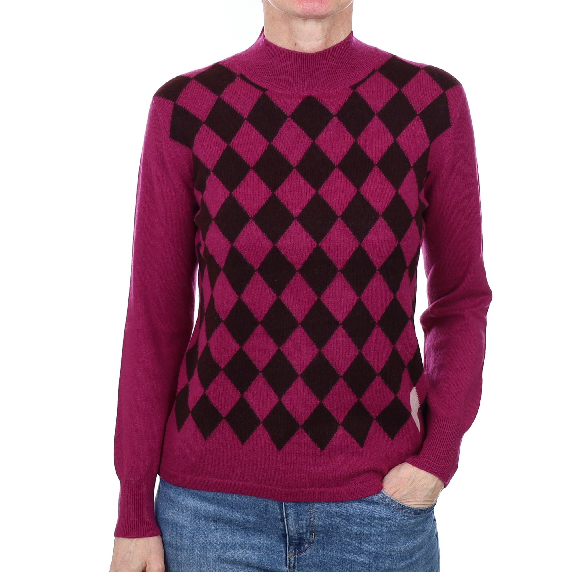 Magenta Diamond Cashmere Turtle Neck Jumper Small