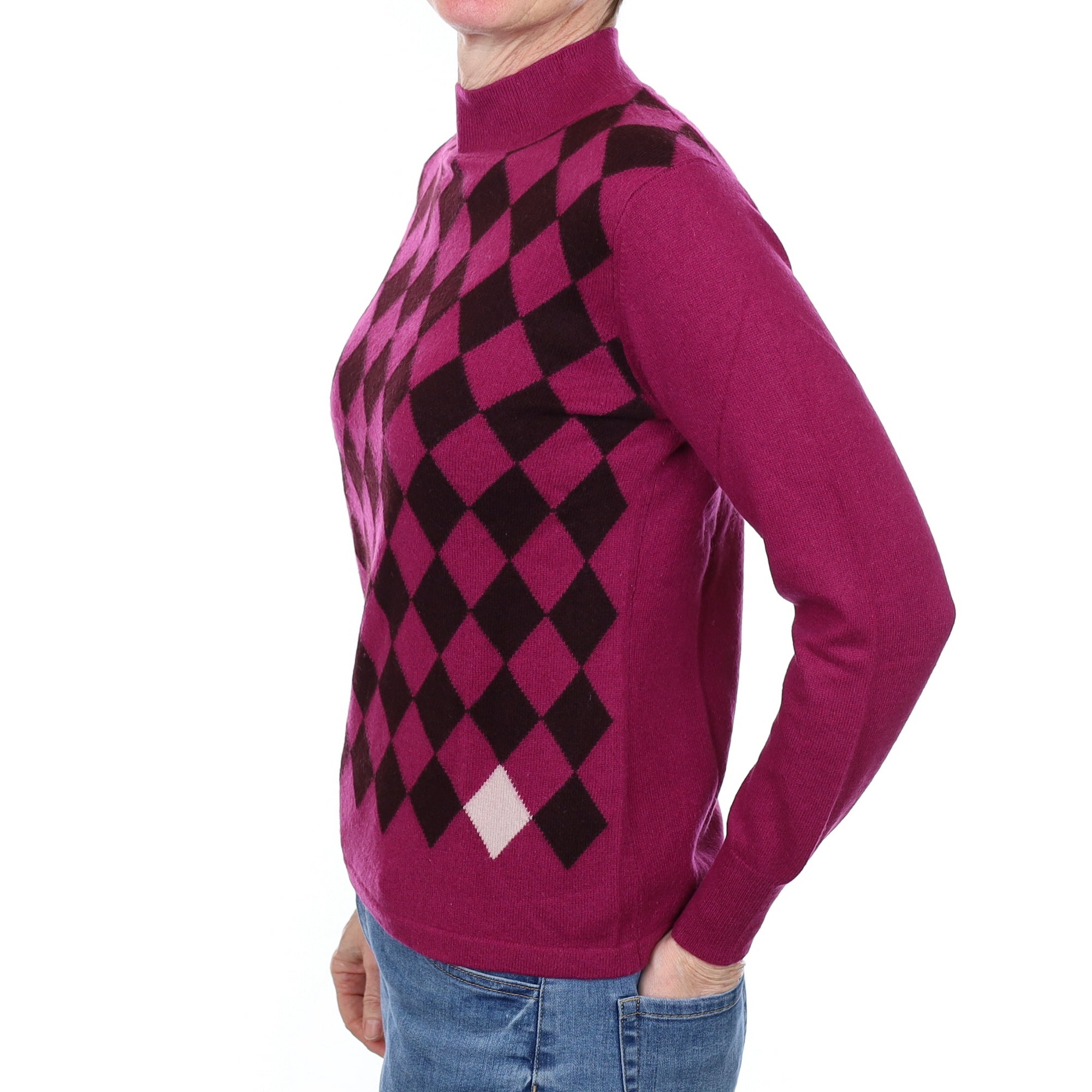 Magenta Diamond Cashmere Turtle Neck Jumper Small