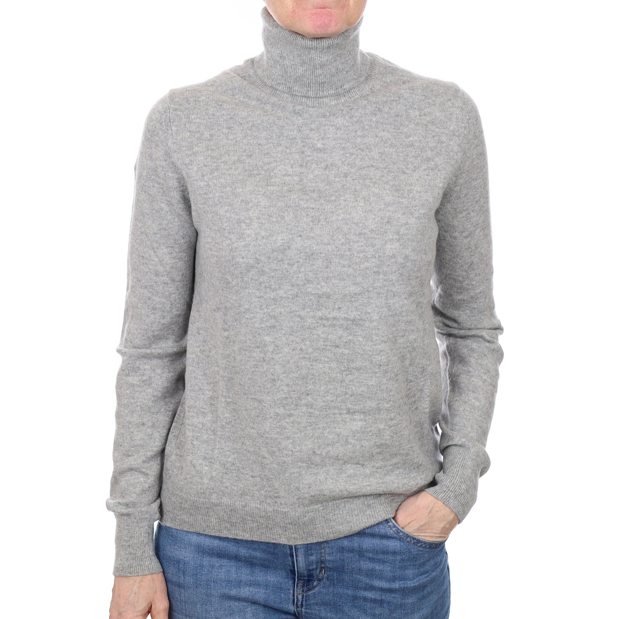 Smoke Grey Cashmere Polo Neck Jumper Small