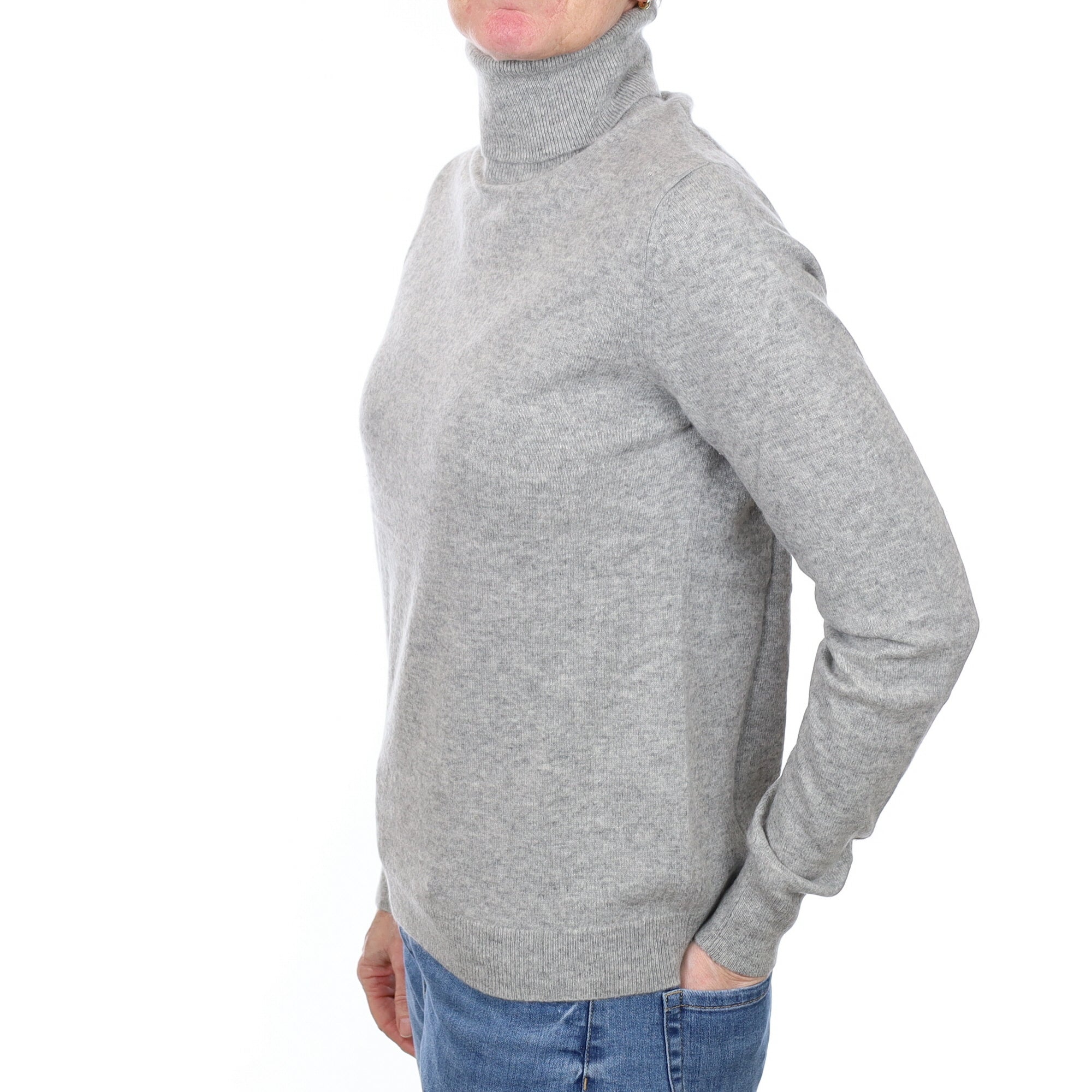 Smoke Grey Cashmere Polo Neck Jumper Small