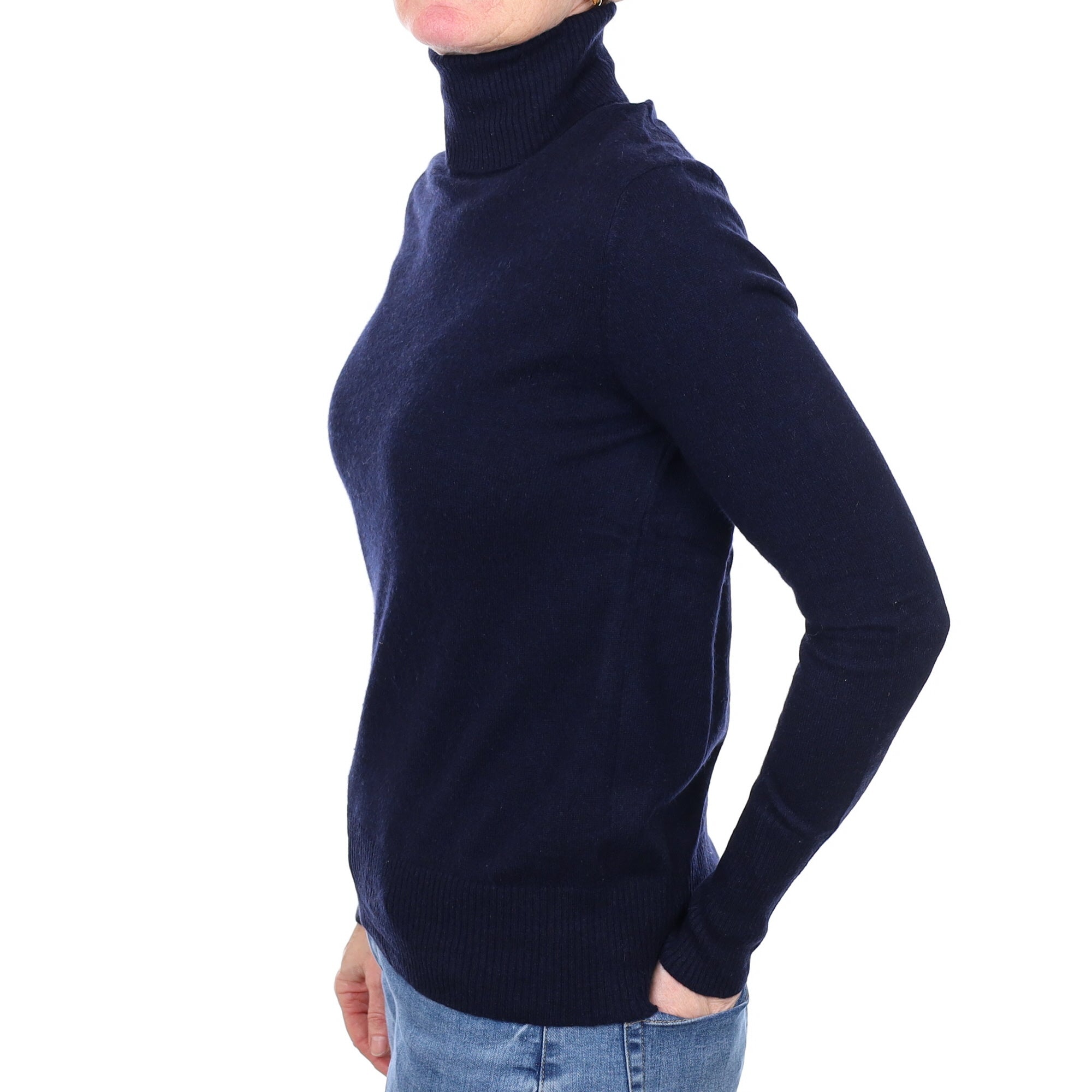 Navy Blue Cashmere Polo Neck Jumper Small