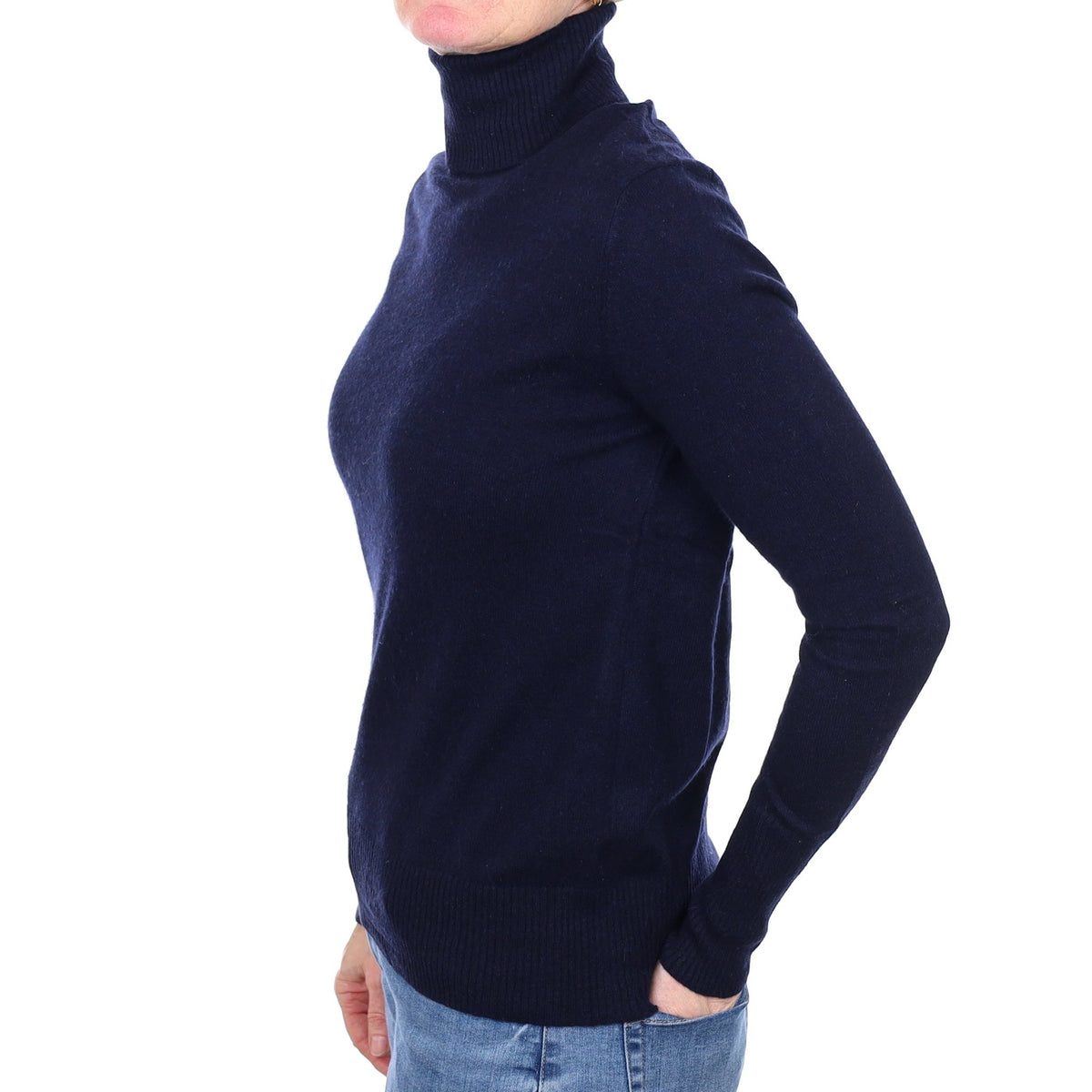 Navy Blue Cashmere Polo Neck Jumper Small