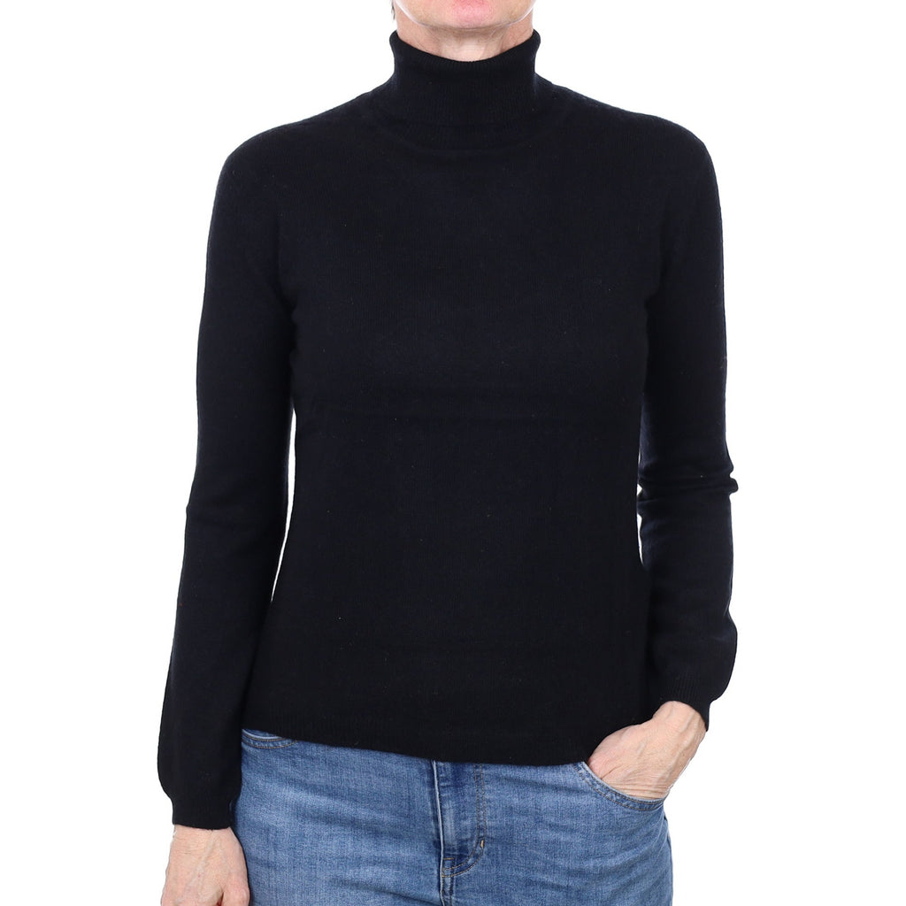 Black Cashmere Polo Neck Jumper Small