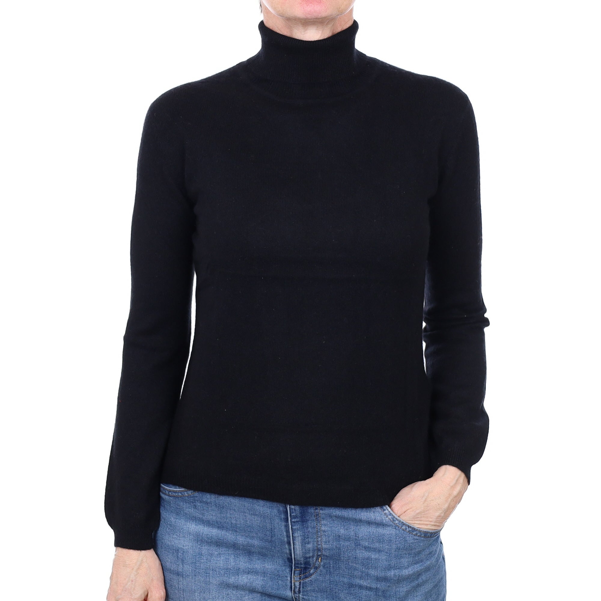 Black Cashmere Polo Neck Jumper Small