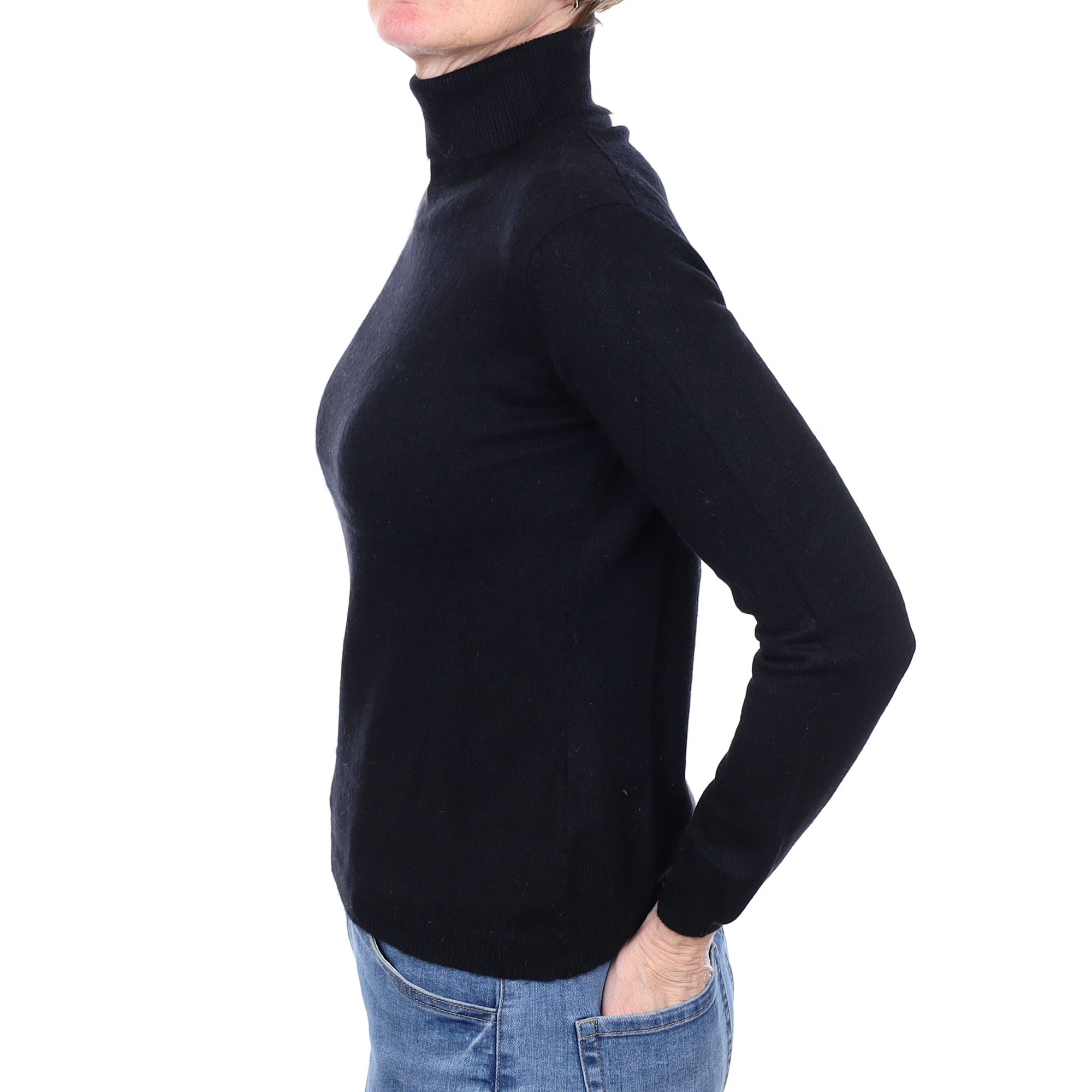 Black Cashmere Polo Neck Jumper Small