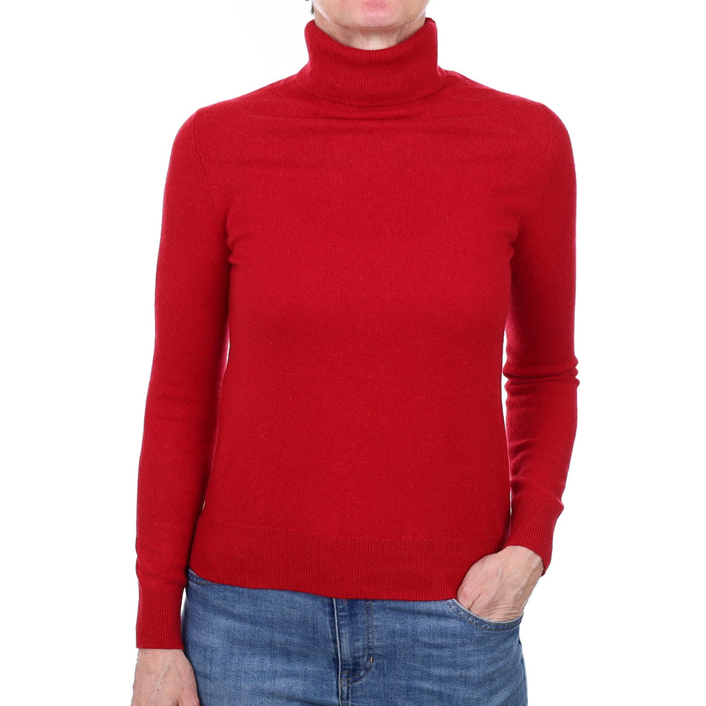 Ruby Red Cashmere Polo Neck Jumper Small