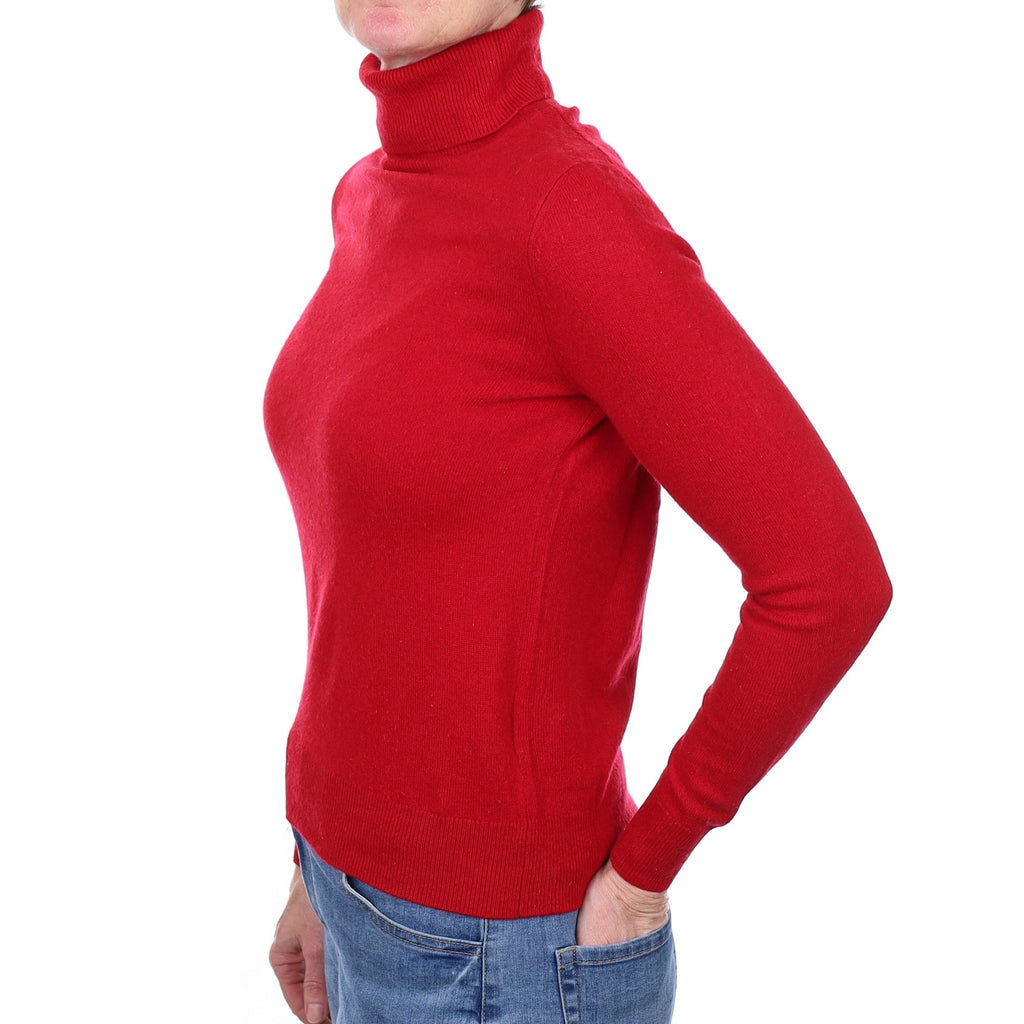 Ruby Red Cashmere Polo Neck Jumper Small