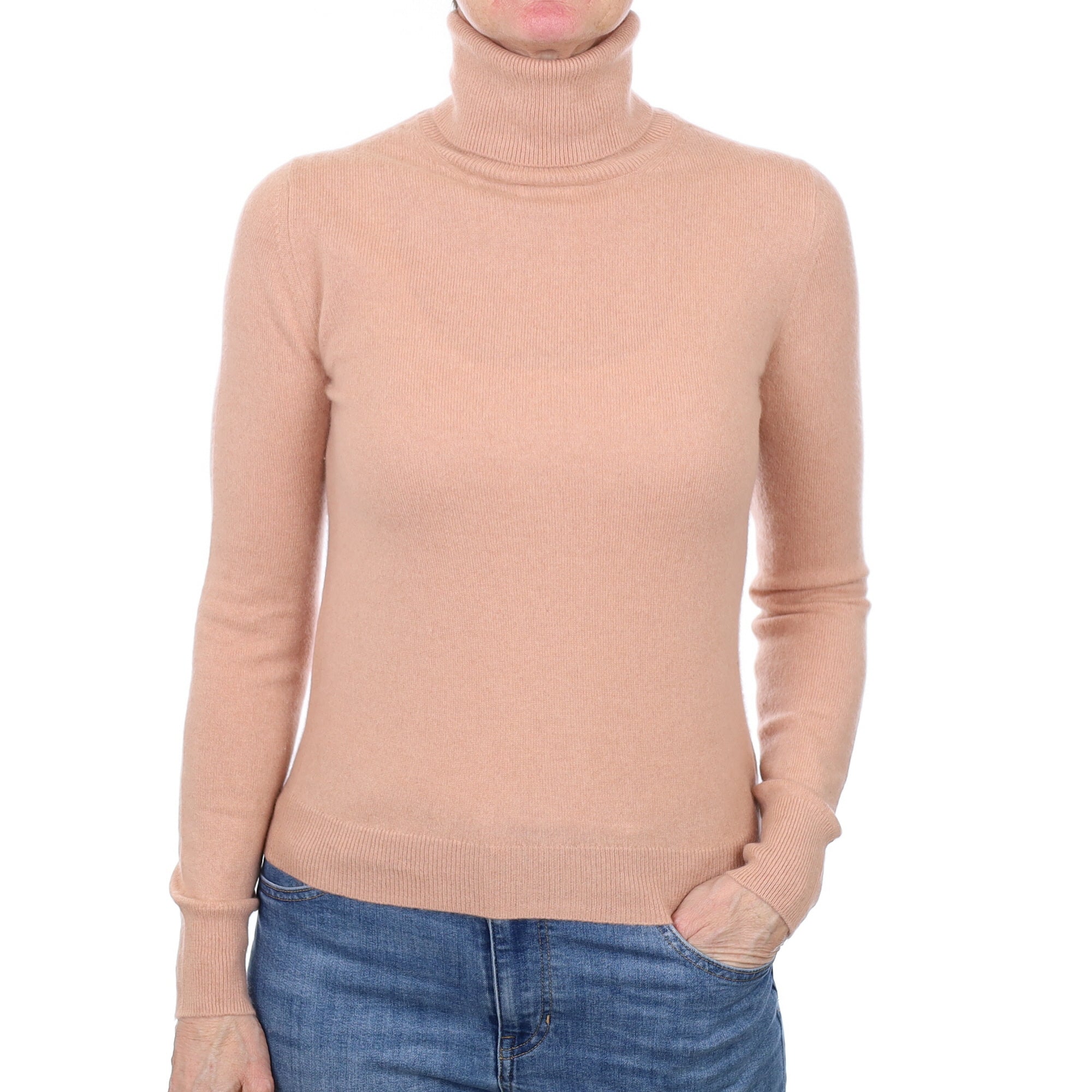 Nude Pink Cashmere Polo Neck Jumper Small