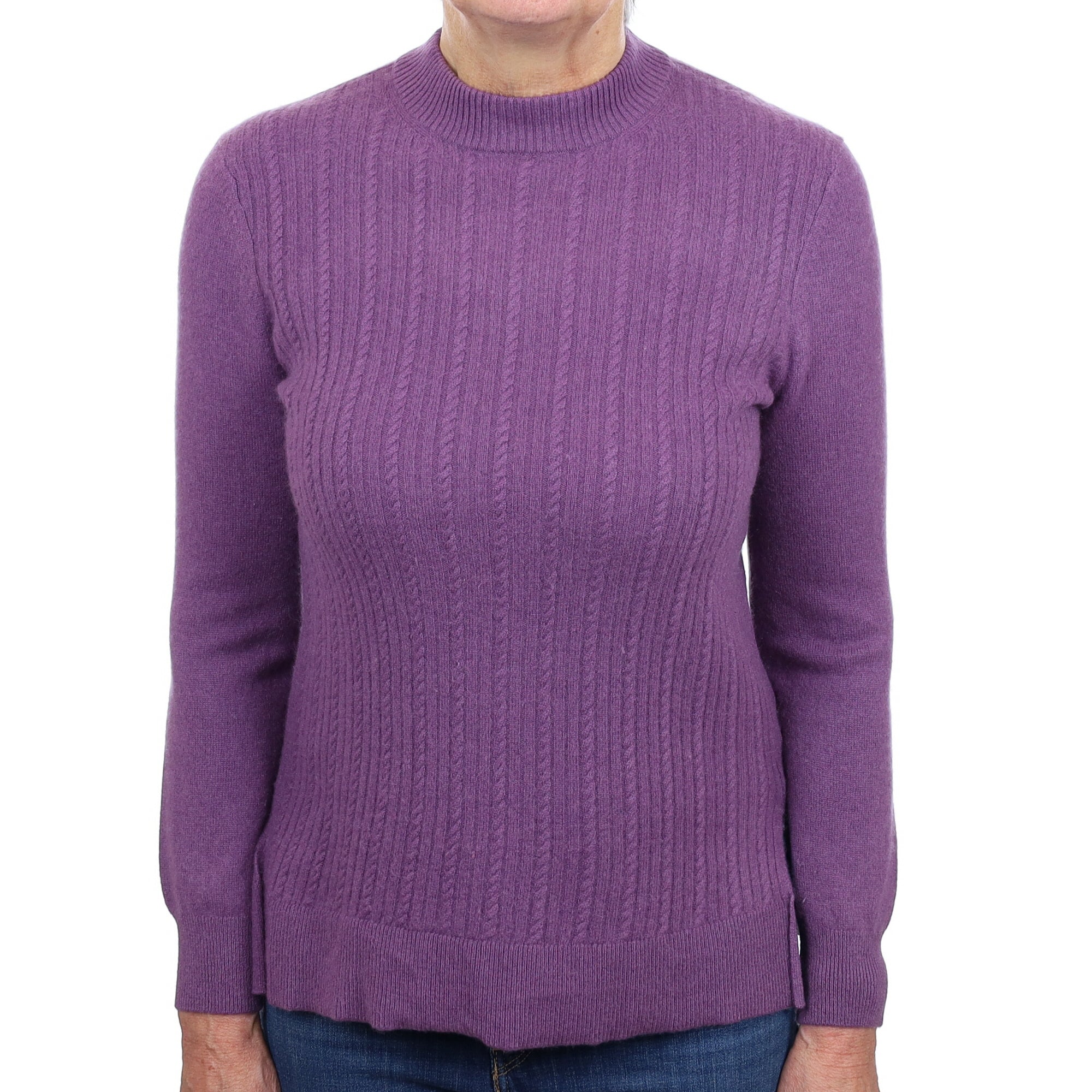 Heather Purple Cable Cashmere Turtleneck Jumper Medium