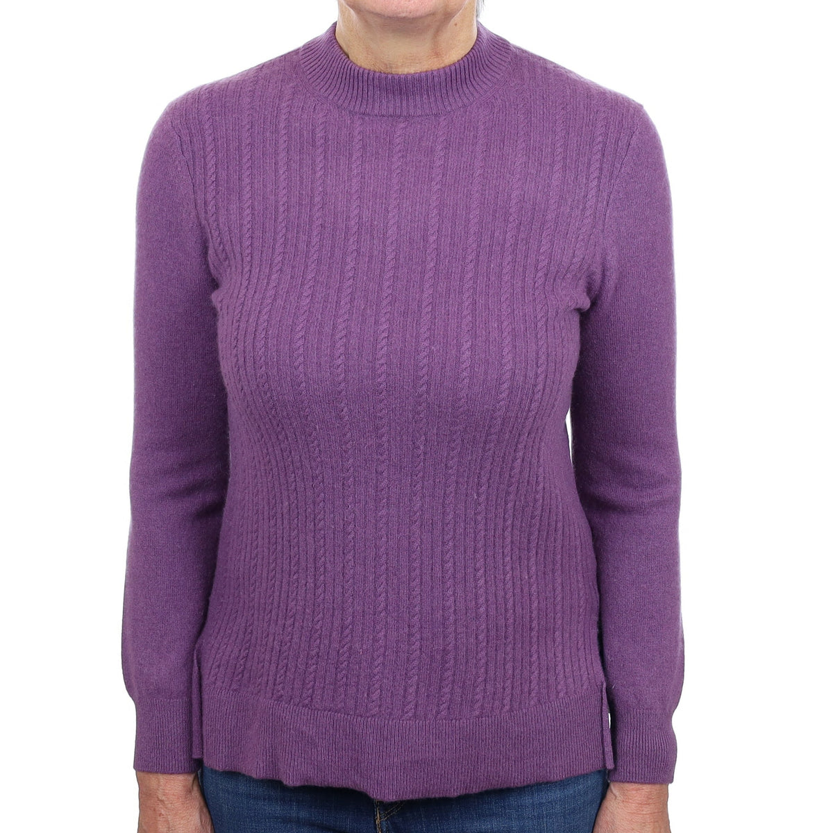 Heather Purple Cable Cashmere Turtleneck Jumper Medium