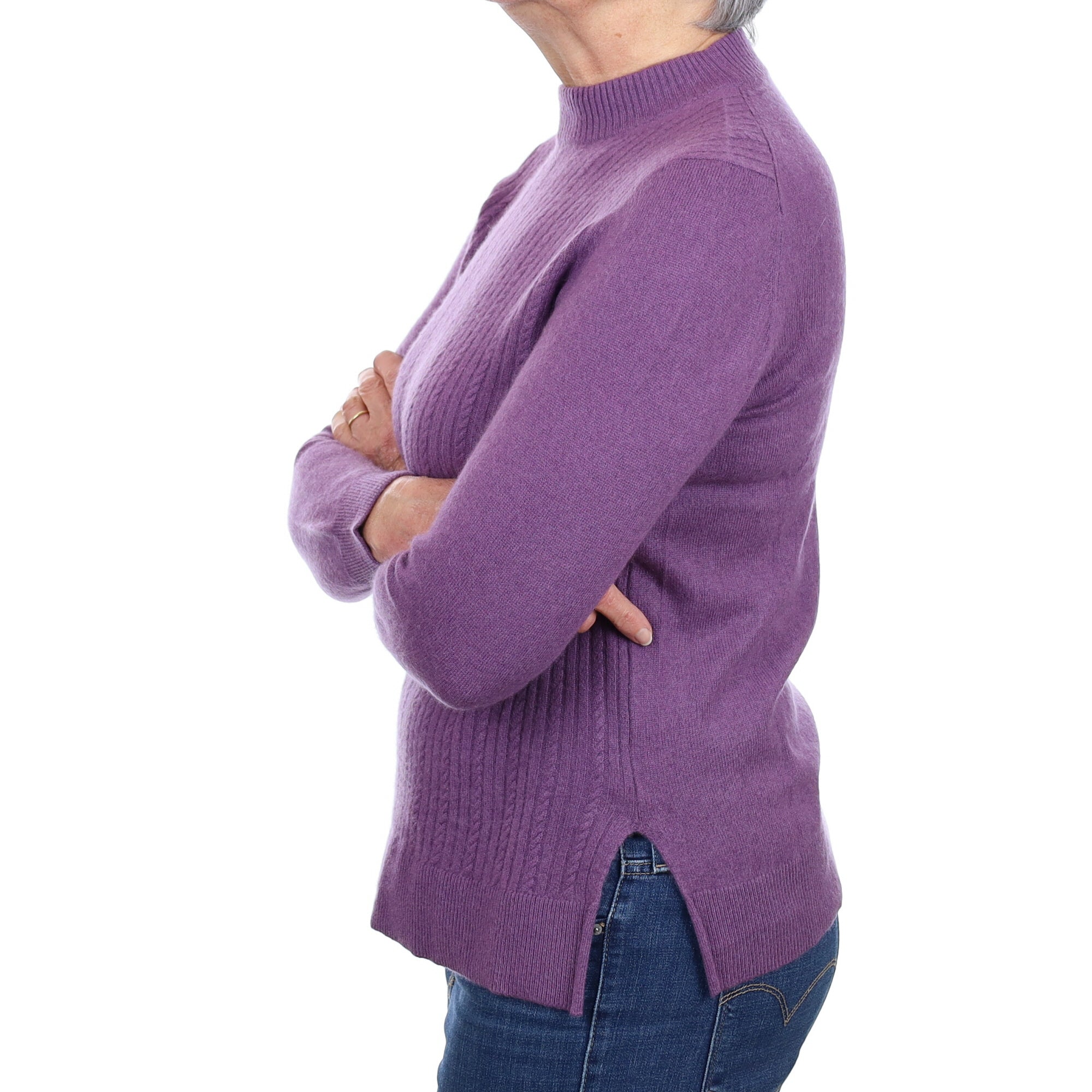 Heather Purple Cable Cashmere Turtleneck Jumper Medium