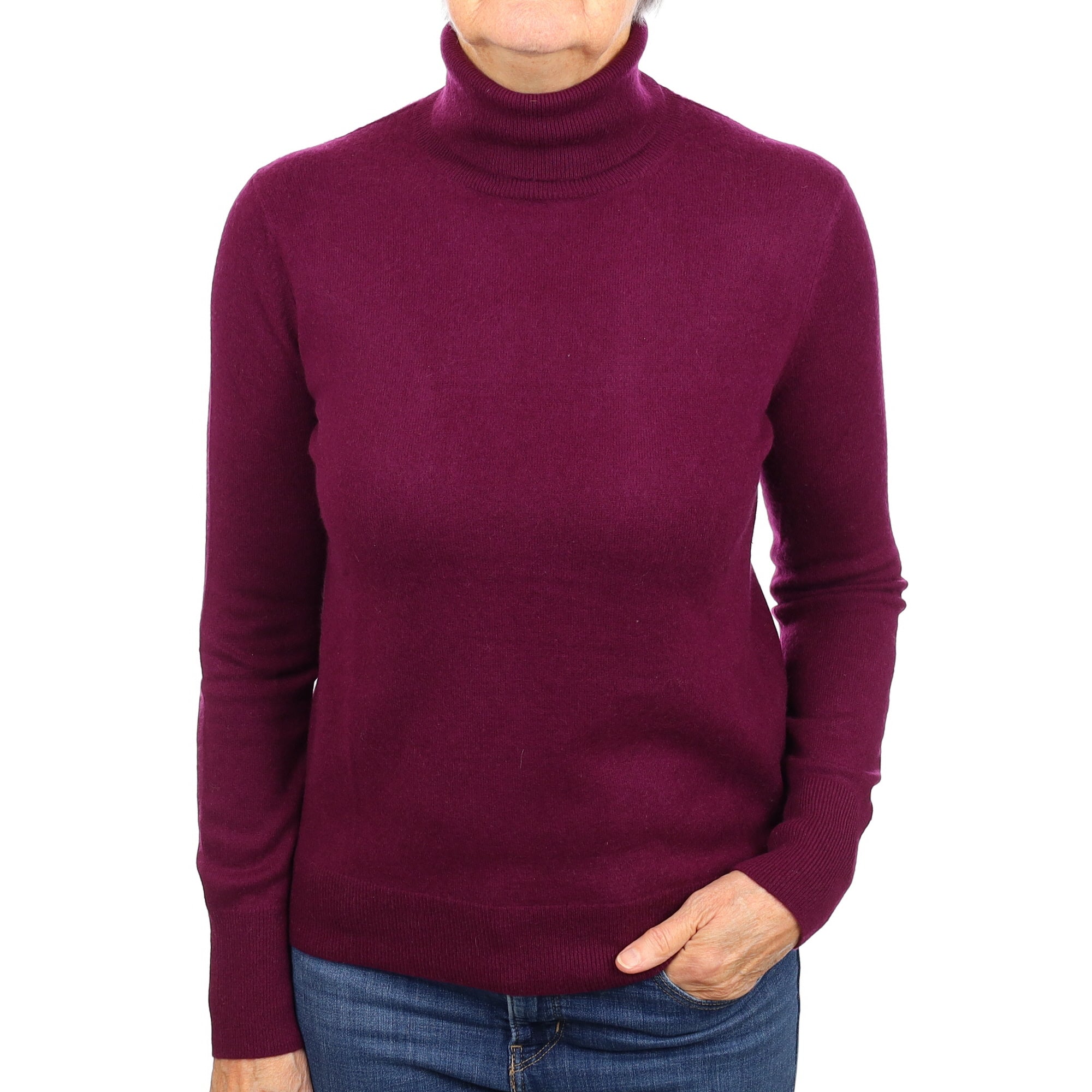 Plum Purple Cashmere Polo Neck Jumper Medium