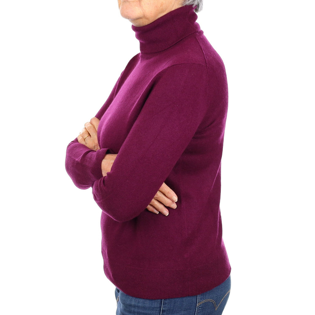 Plum Purple Cashmere Polo Neck Jumper Medium