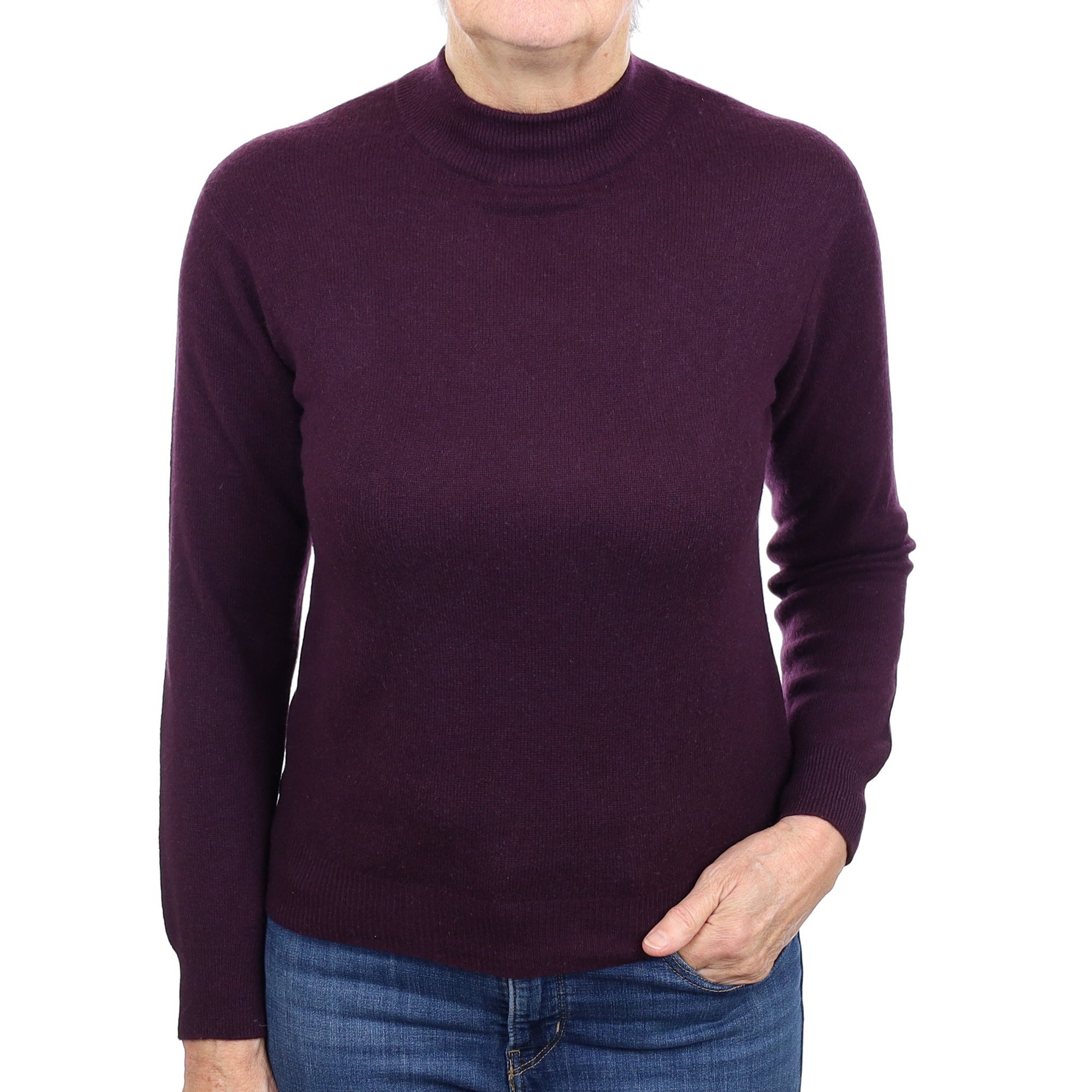 Aubergine Purple Cashmere Turtleneck Jumper Medium