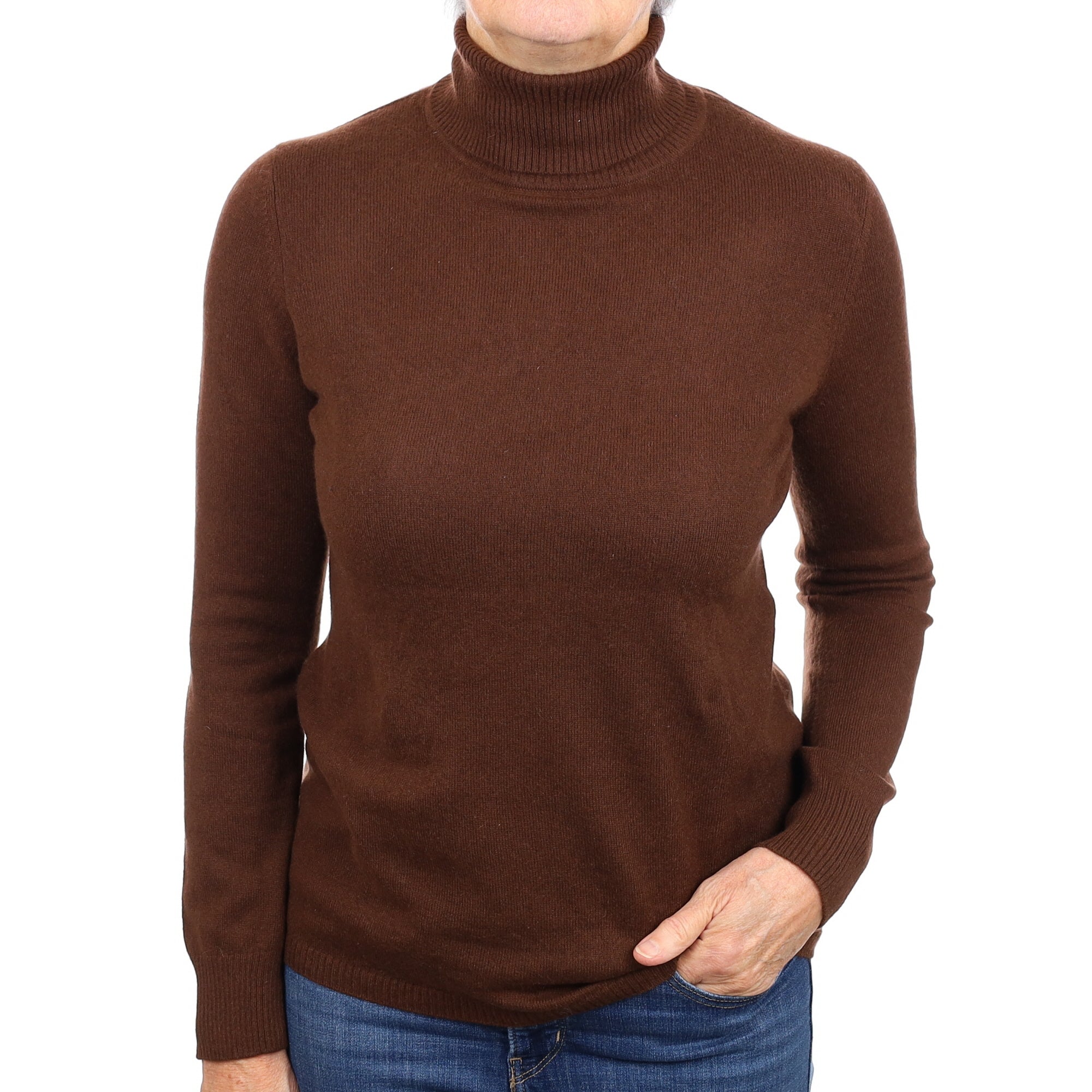 Chocolate Brown Cashmere Polo Neck Jumper Medium