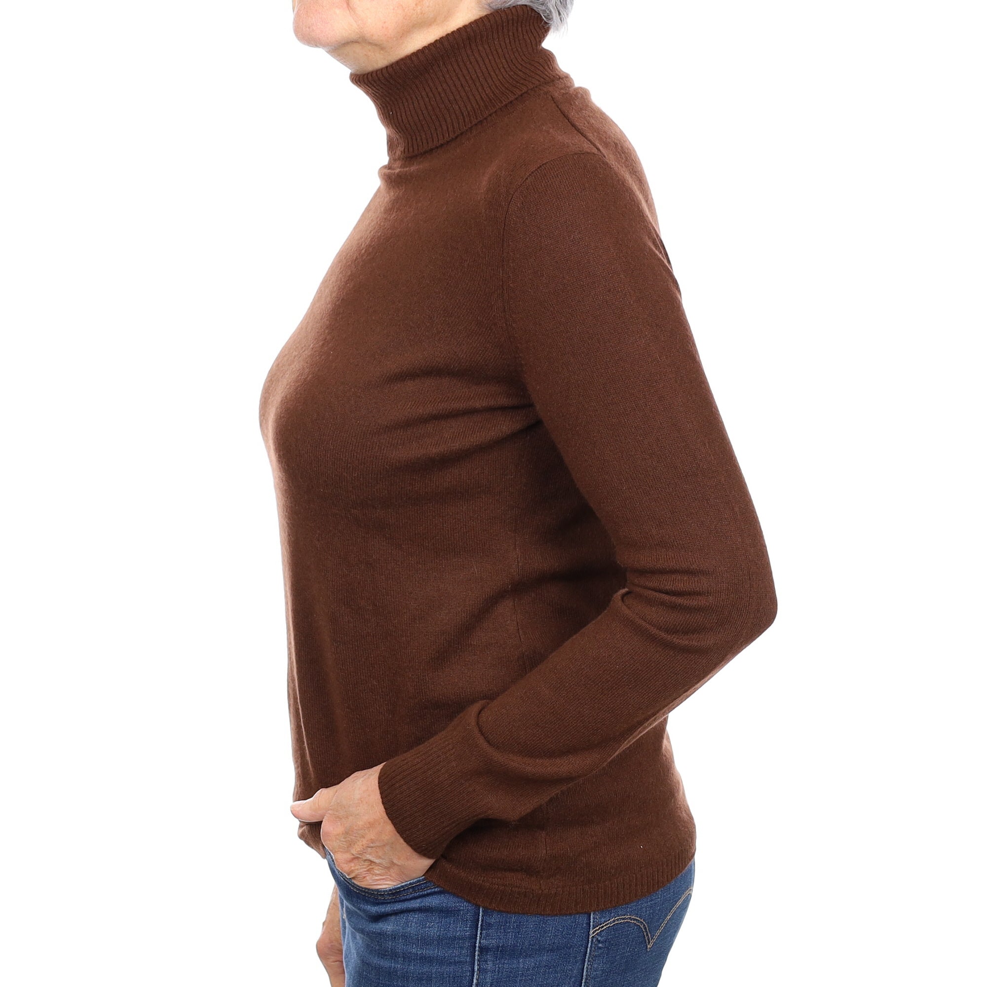 Chocolate Brown Cashmere Polo Neck Jumper Medium