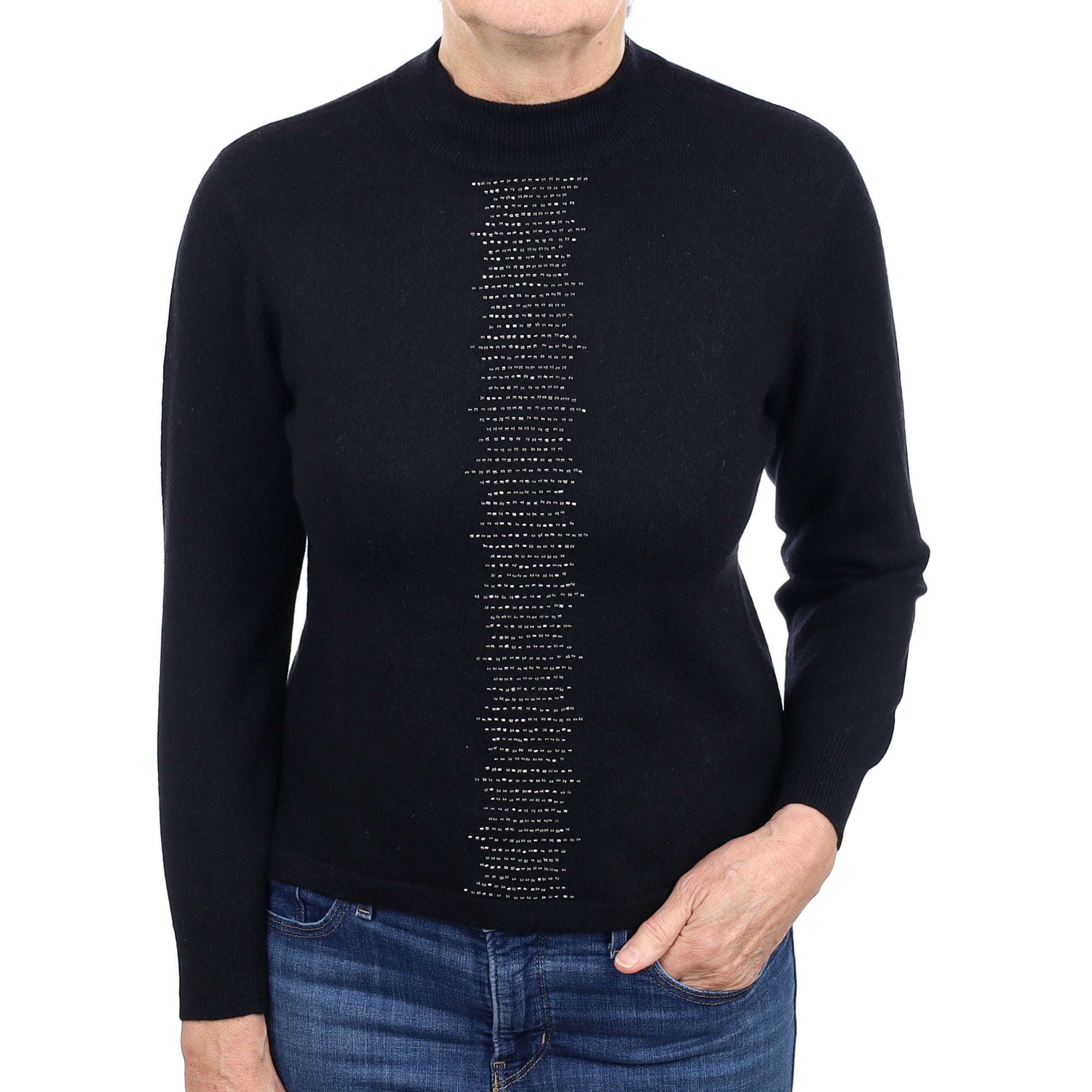 Black Beaded Cashmere Turtle Neck Jumper Medium