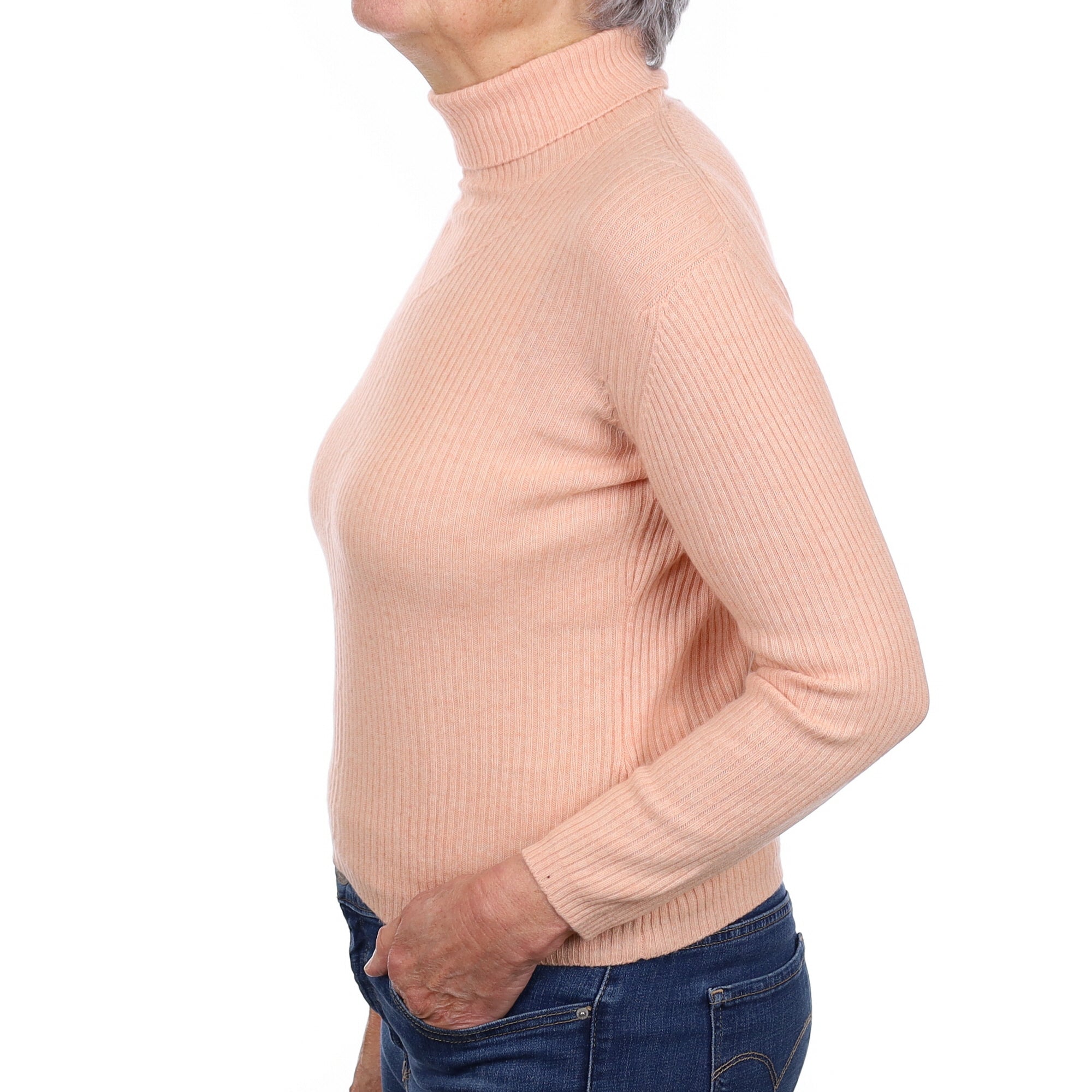 Orange Soda Ribbed Cashmere Polo Neck Jumper With Pattern Down the Centre Medium