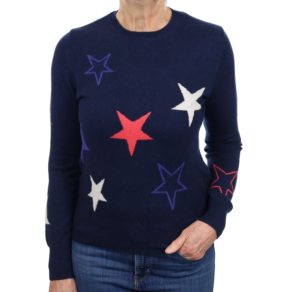 Navy Star Cashmere Crew Neck Jumper Medium