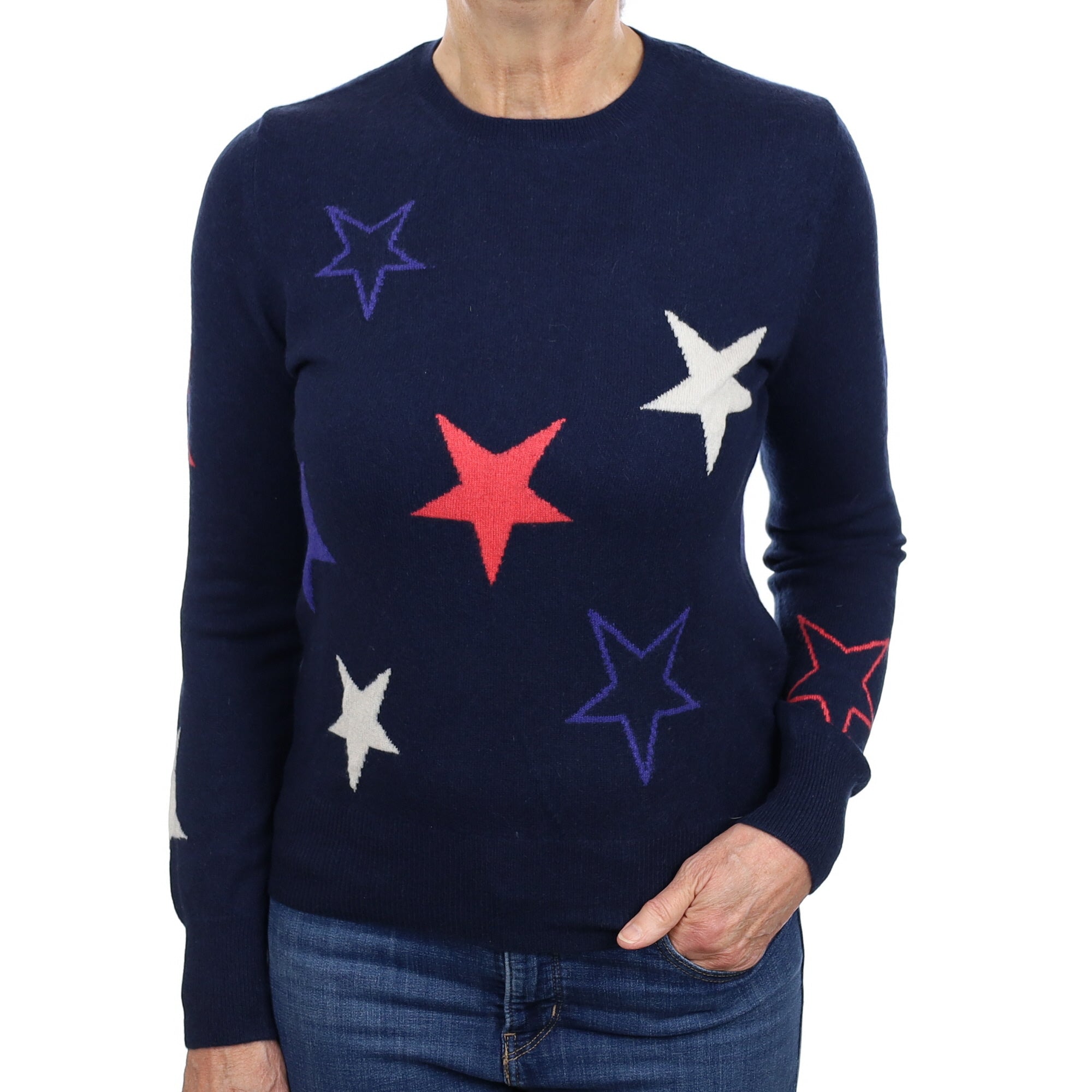 Navy Star Cashmere Crew Neck Jumper Medium