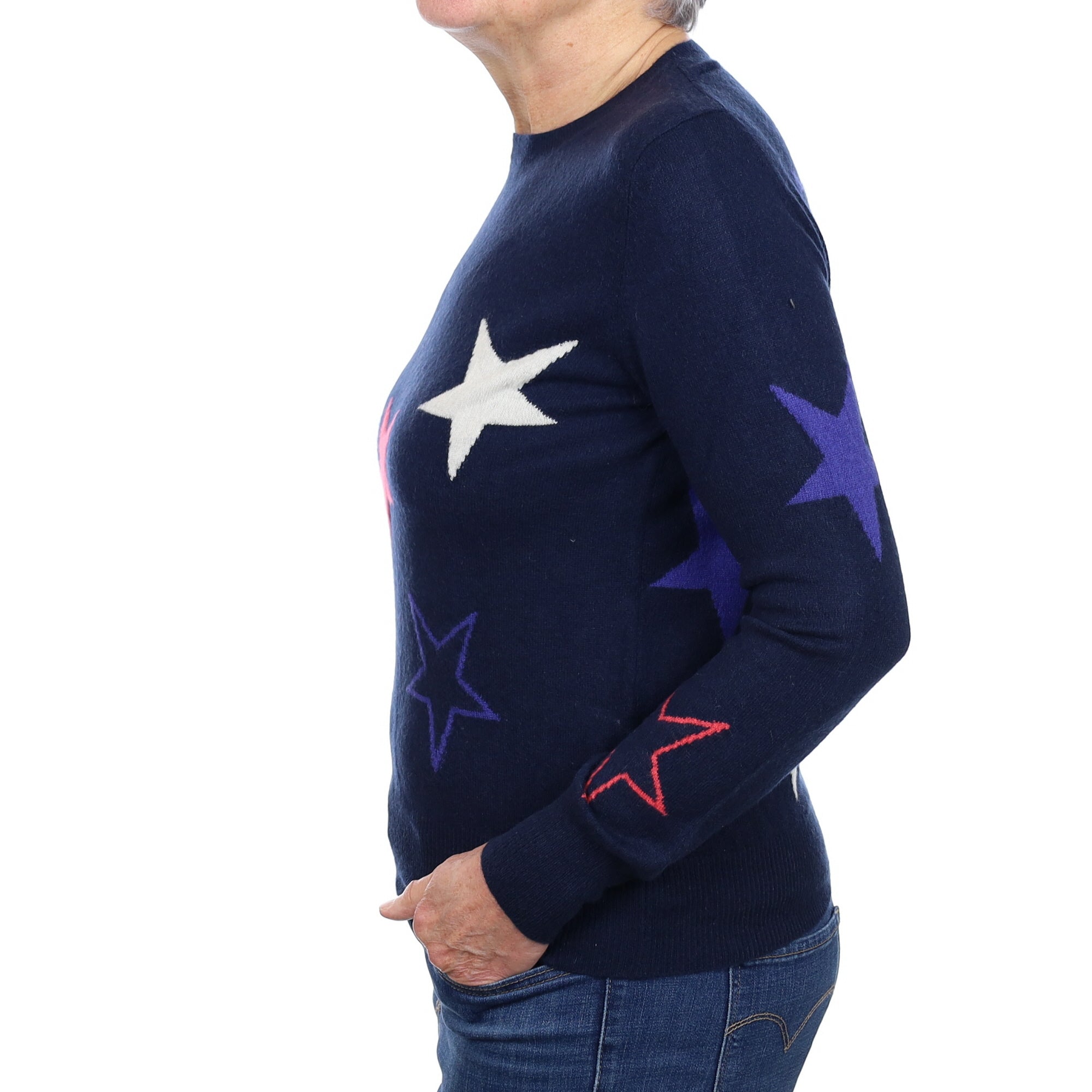 Navy Star Cashmere Crew Neck Jumper Medium