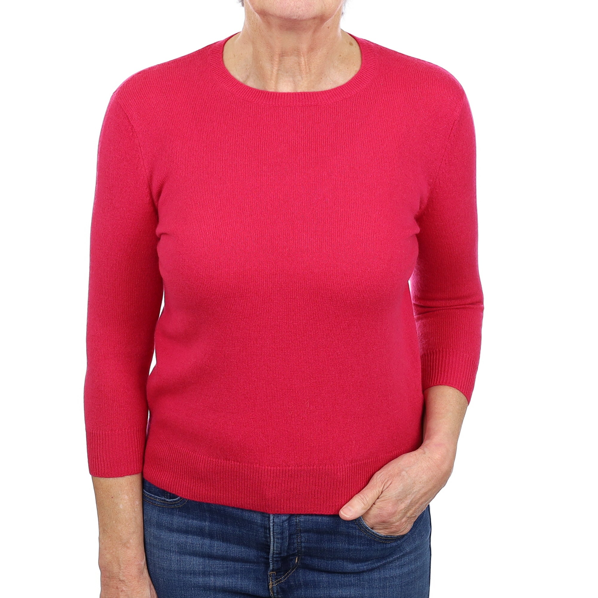 Cherry Pink Cashmere Crew Neck Jumper With Button Detail Medium