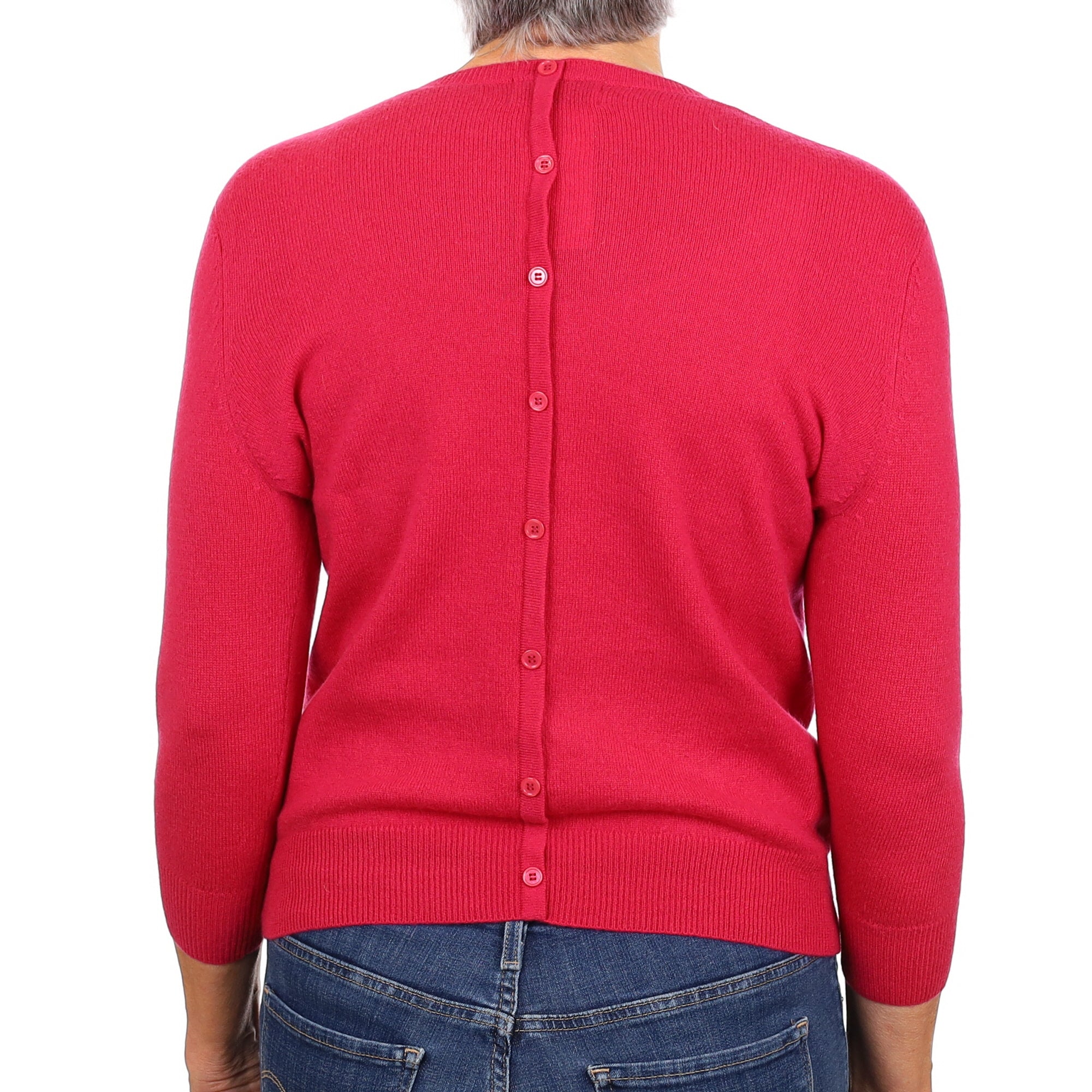 Cherry Pink Cashmere Crew Neck Jumper With Button Detail Medium