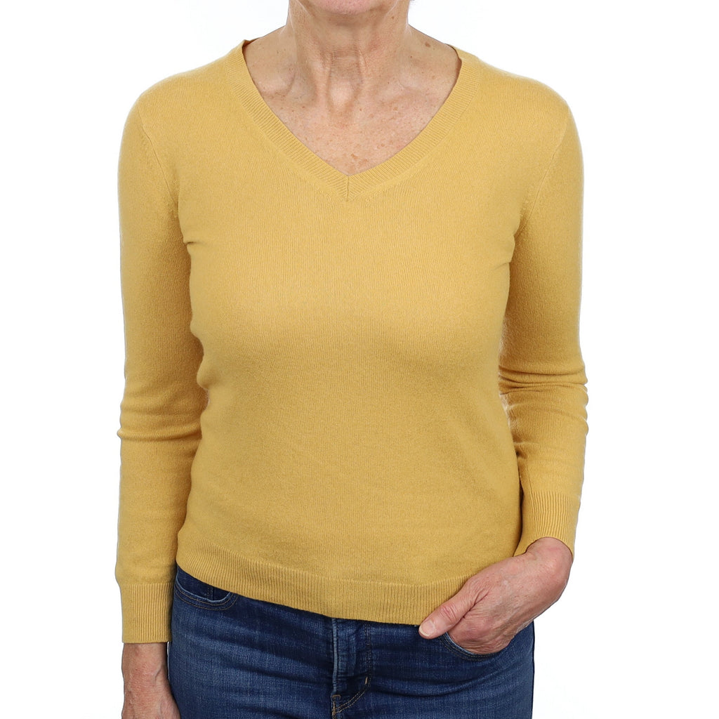Dandelion Yellow Cashmere V Neck Jumper Medium