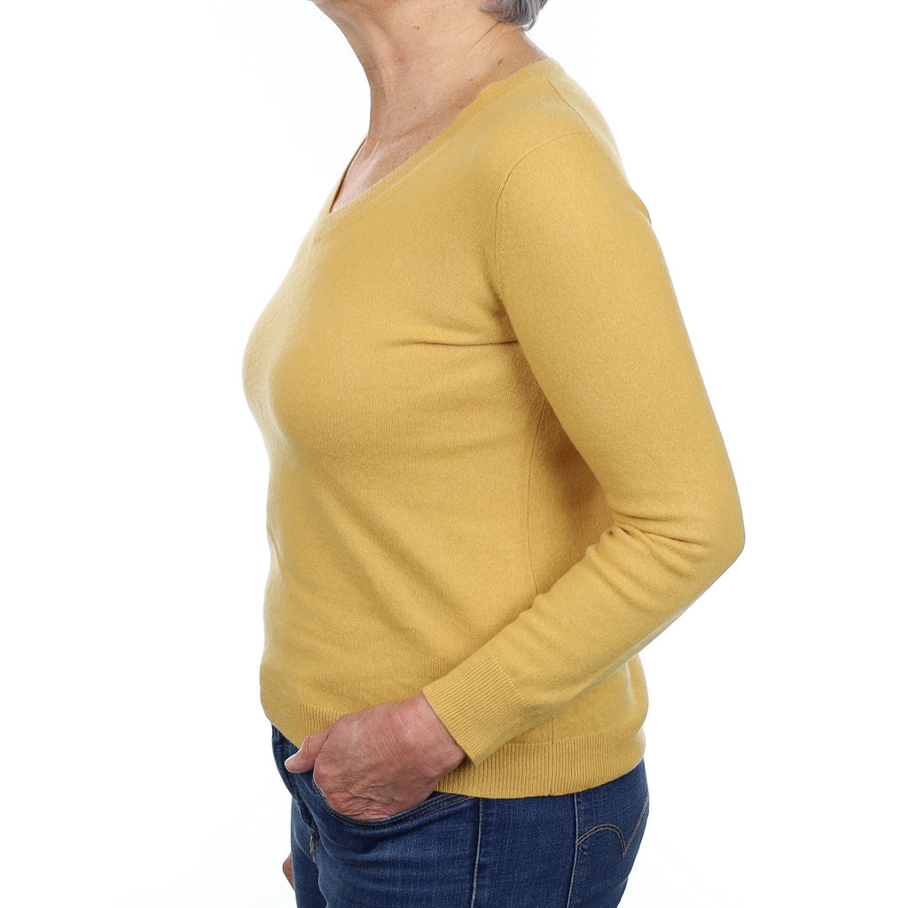 Dandelion Yellow Cashmere V Neck Jumper Medium