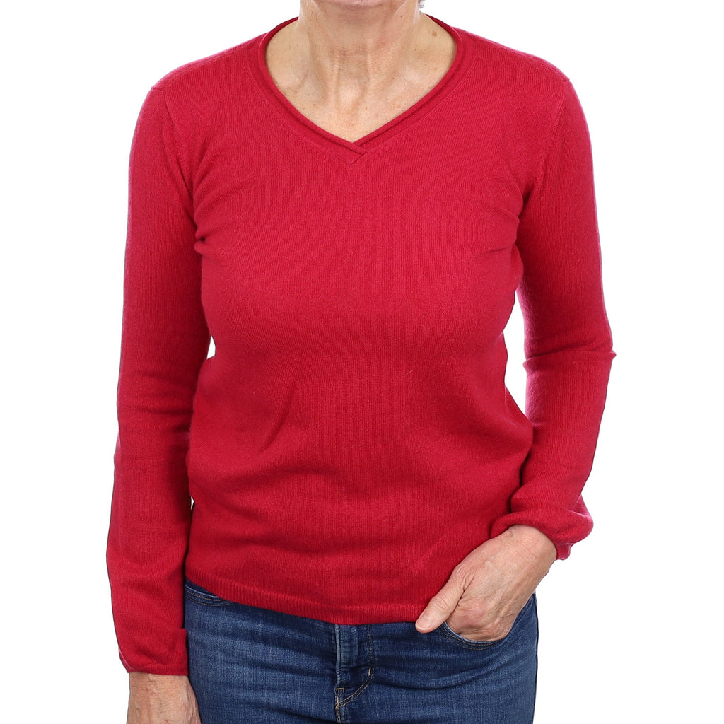 Cherry Pink Cashmere V Neck Jumper Medium