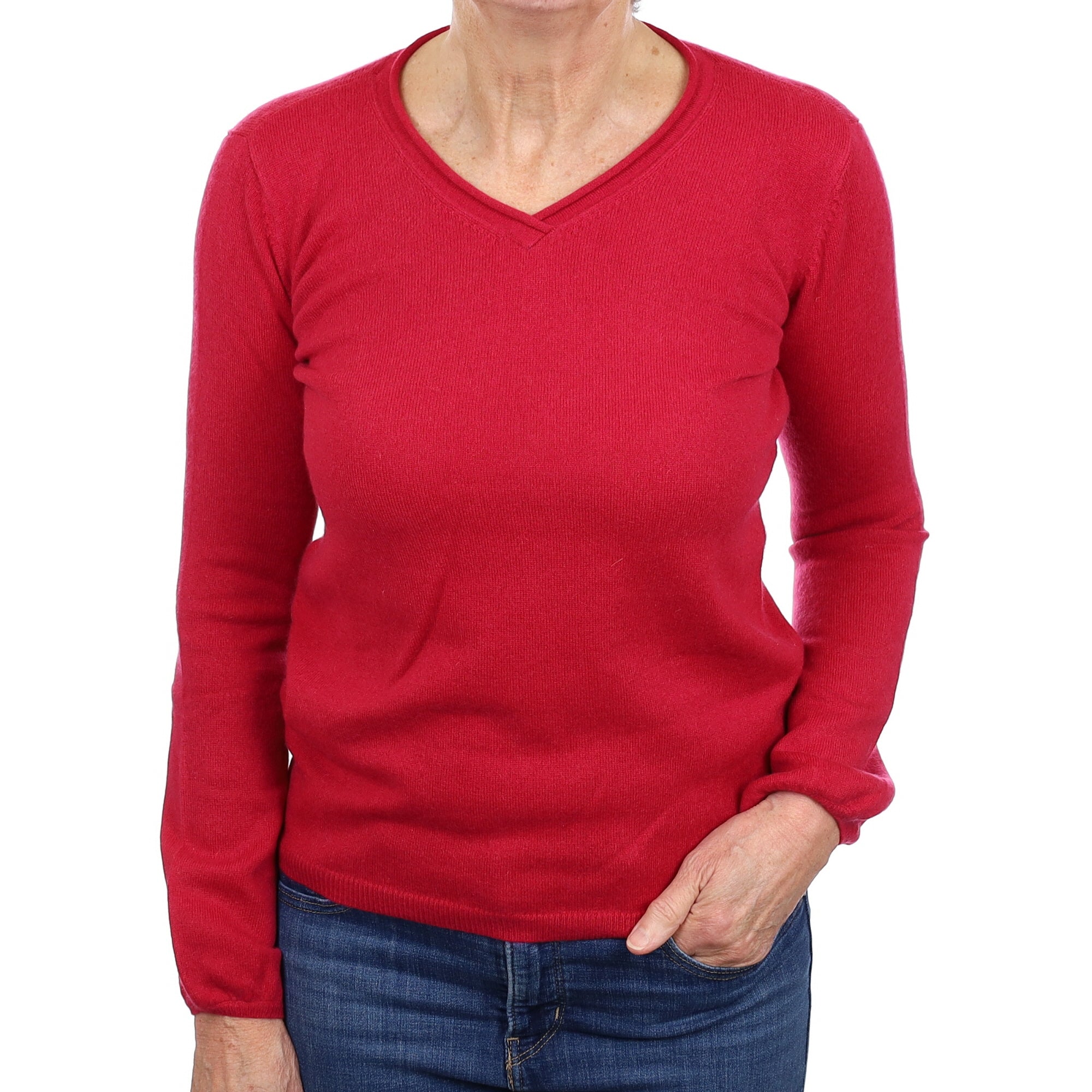 Cherry Pink Cashmere V Neck Jumper Medium