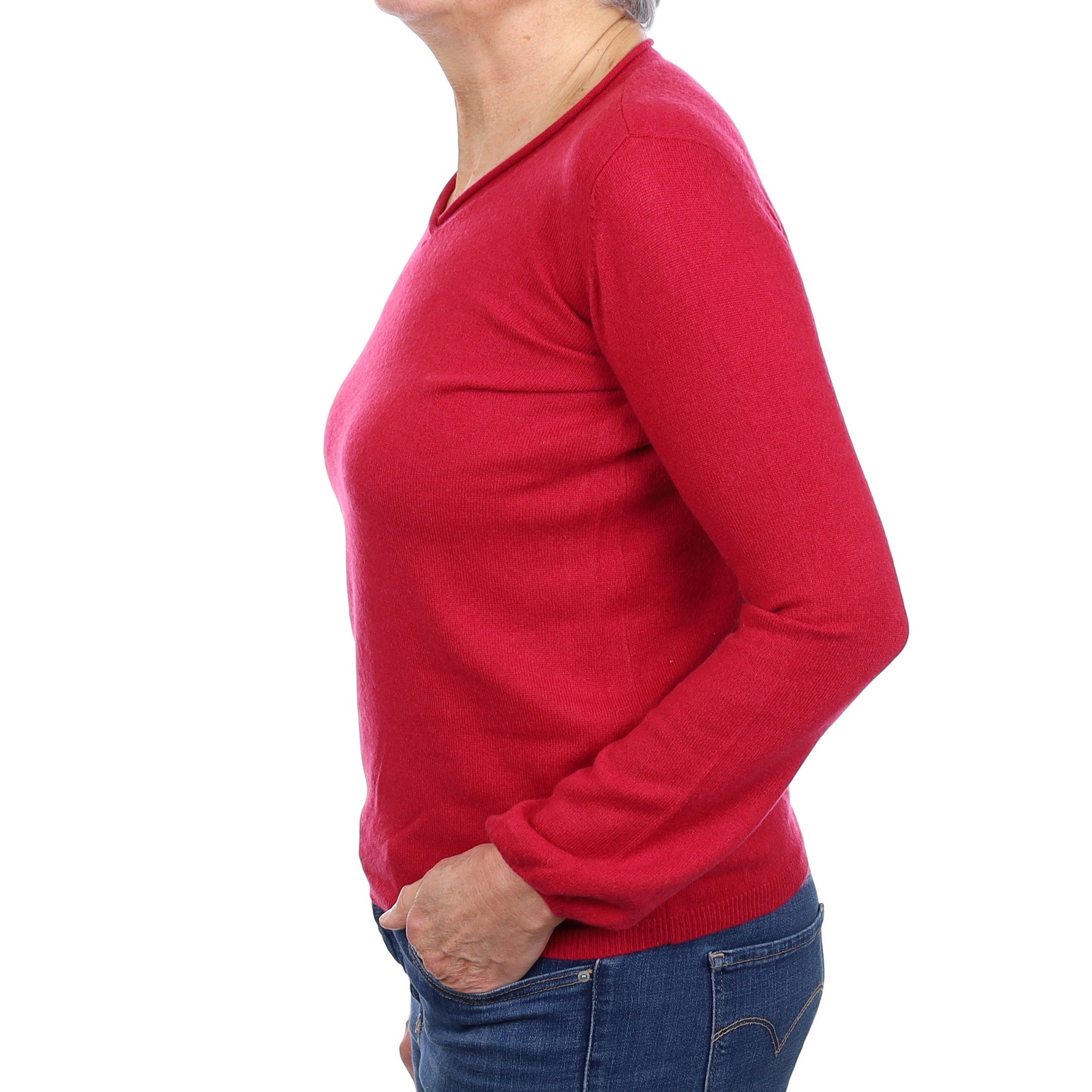 Cherry Pink Cashmere V Neck Jumper Medium