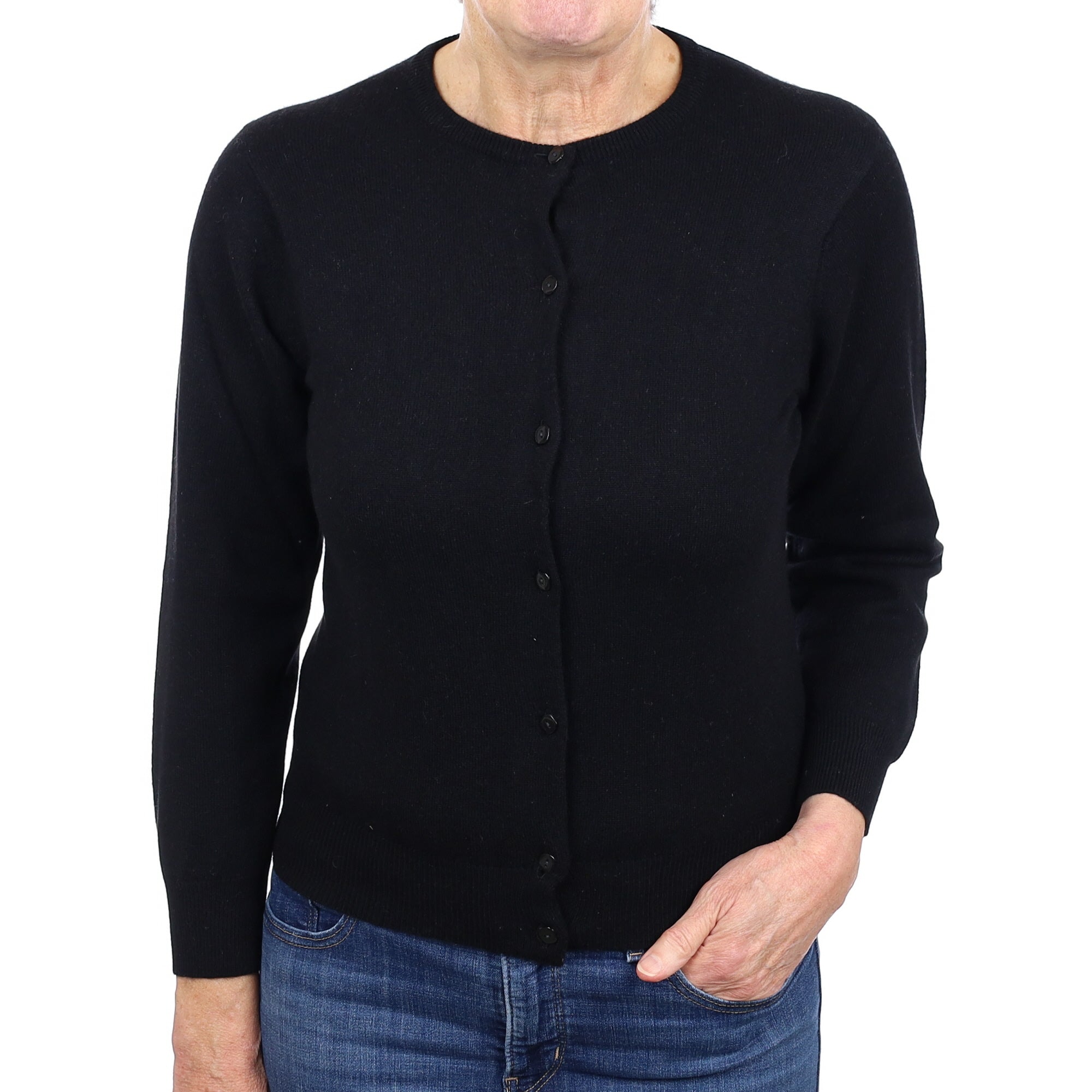 Black Cashmere Crew Neck Cardigan Medium