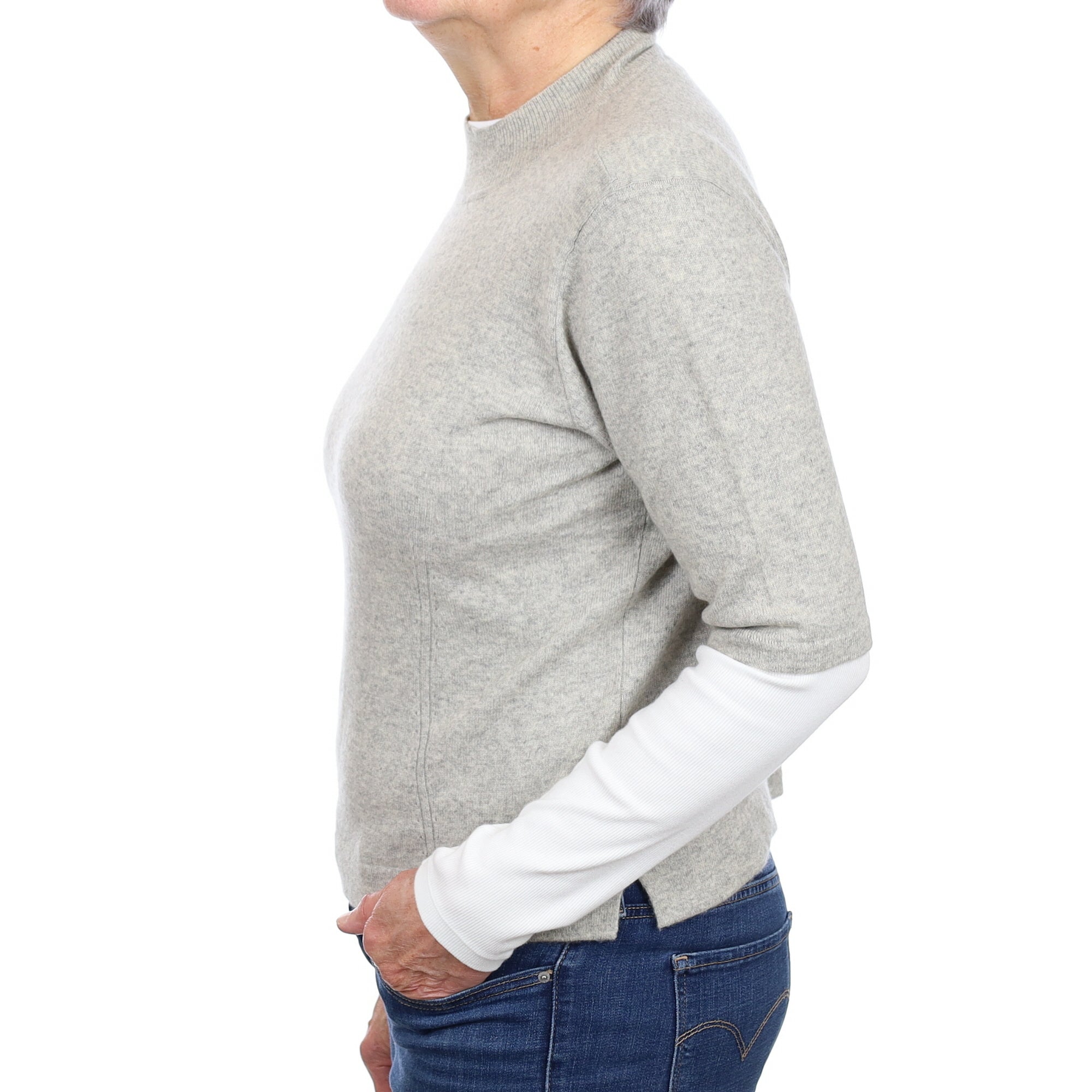 Smoke Grey Cashmere Short Sleeve Turtleneck Jumper Medium