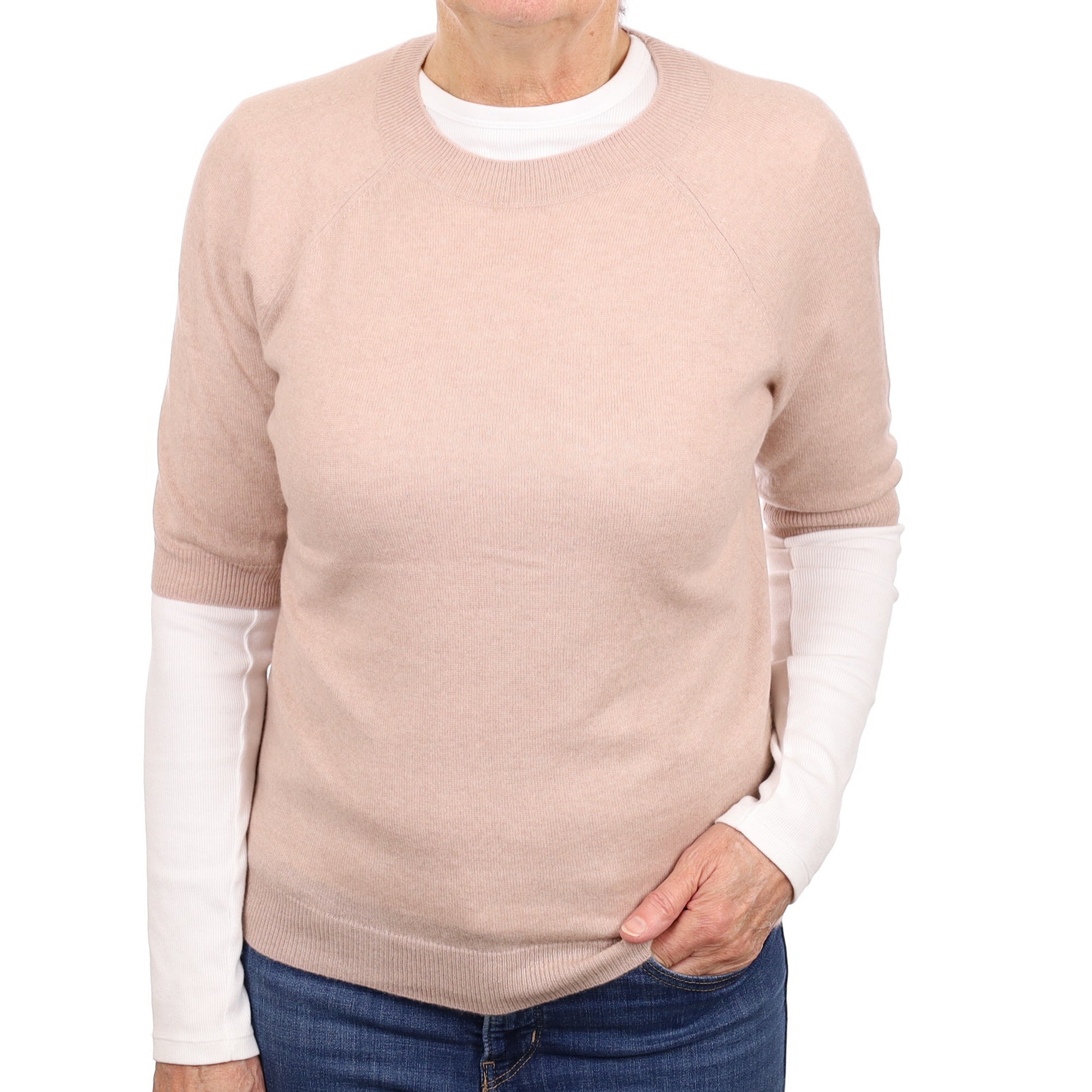 Buff Cashmere Short Sleeve Crew Neck Jumper Medium