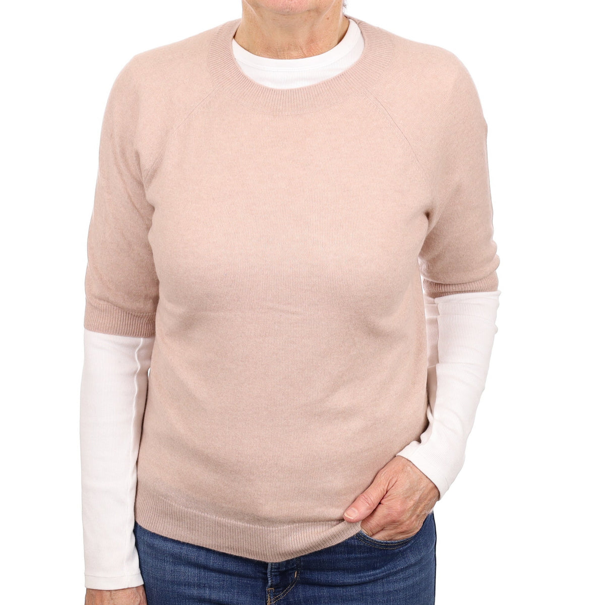Buff Cashmere Short Sleeve Crew Neck Jumper Medium