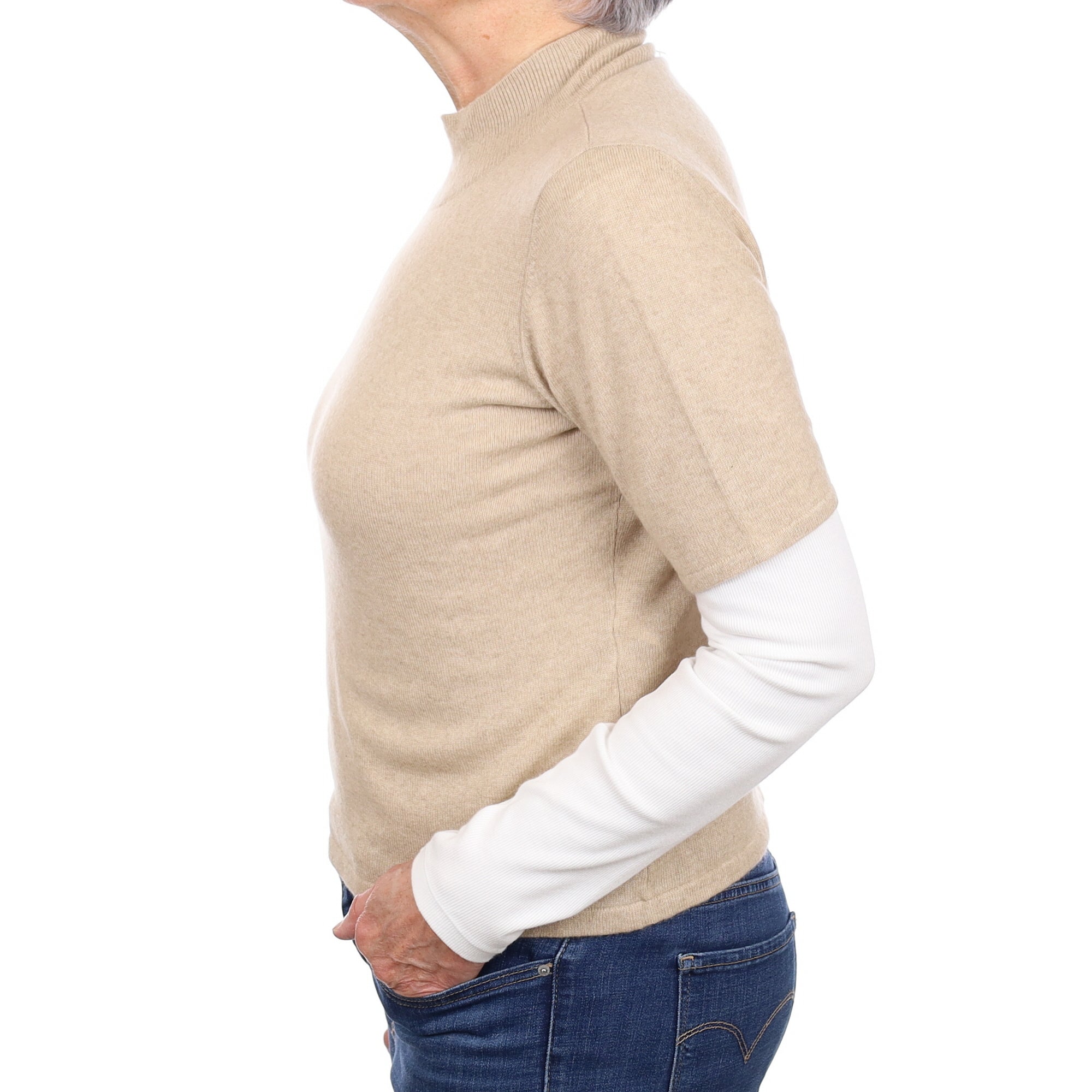 Sand Cashmere Short Sleeve Turtleneck Jumper Medium