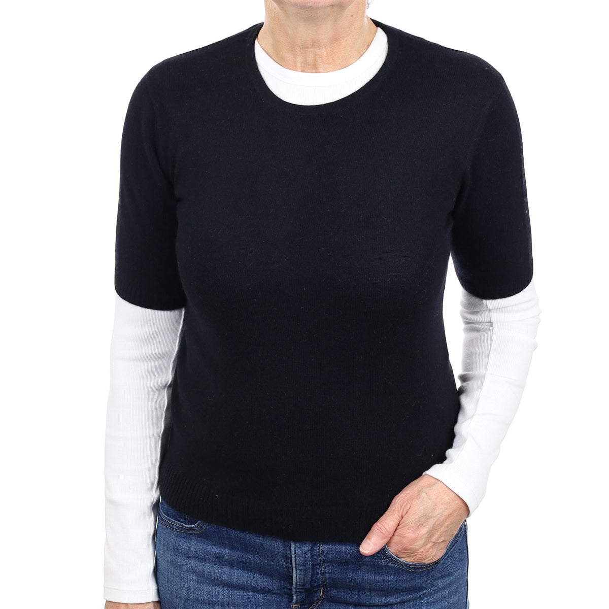 Black Cashmere Short Sleeve Crew Neck Jumper Medium