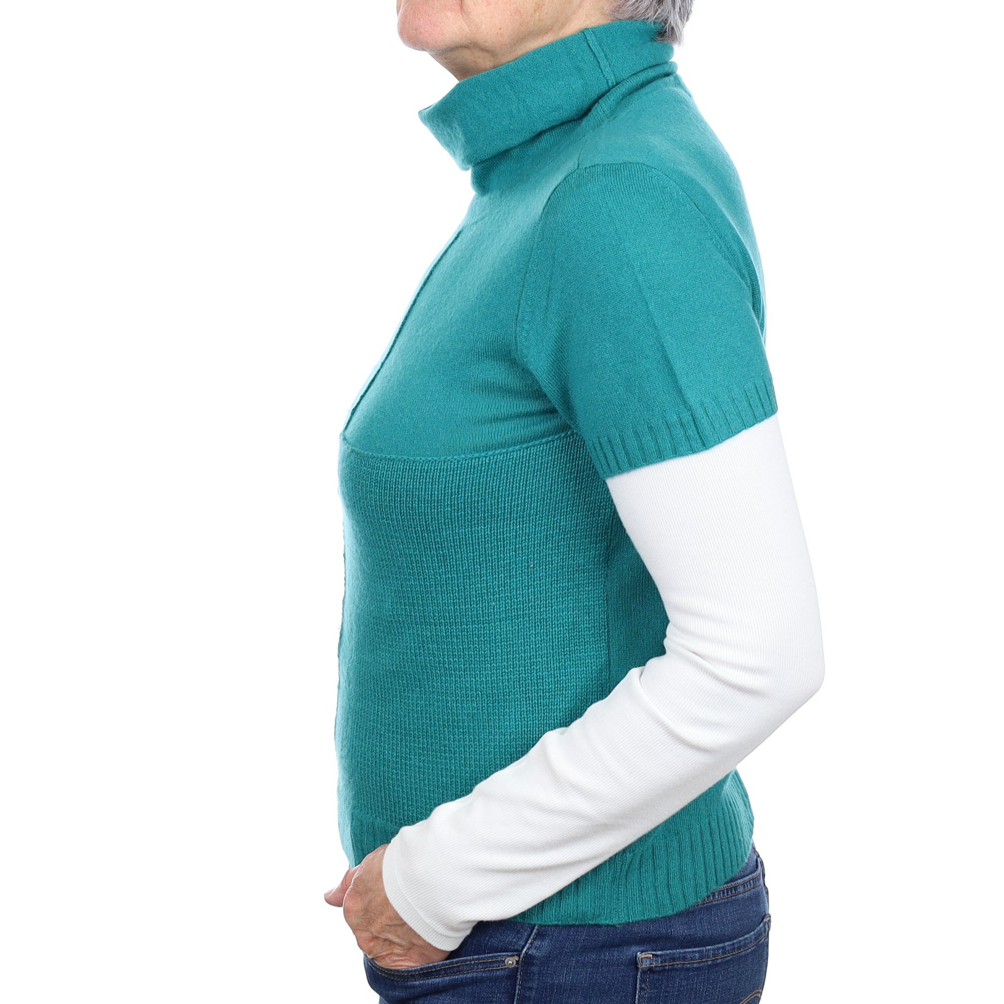 Sea Green Cashmere Short Sleeve Funnel Neck Jumper Medium