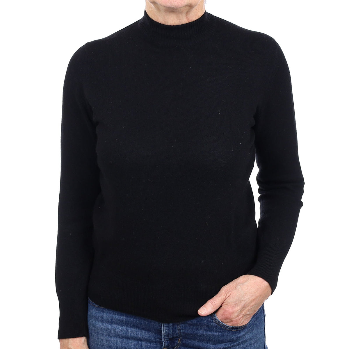 Scottish Black Cashmere Zip Fasten Turtleneck Jumper Medium
