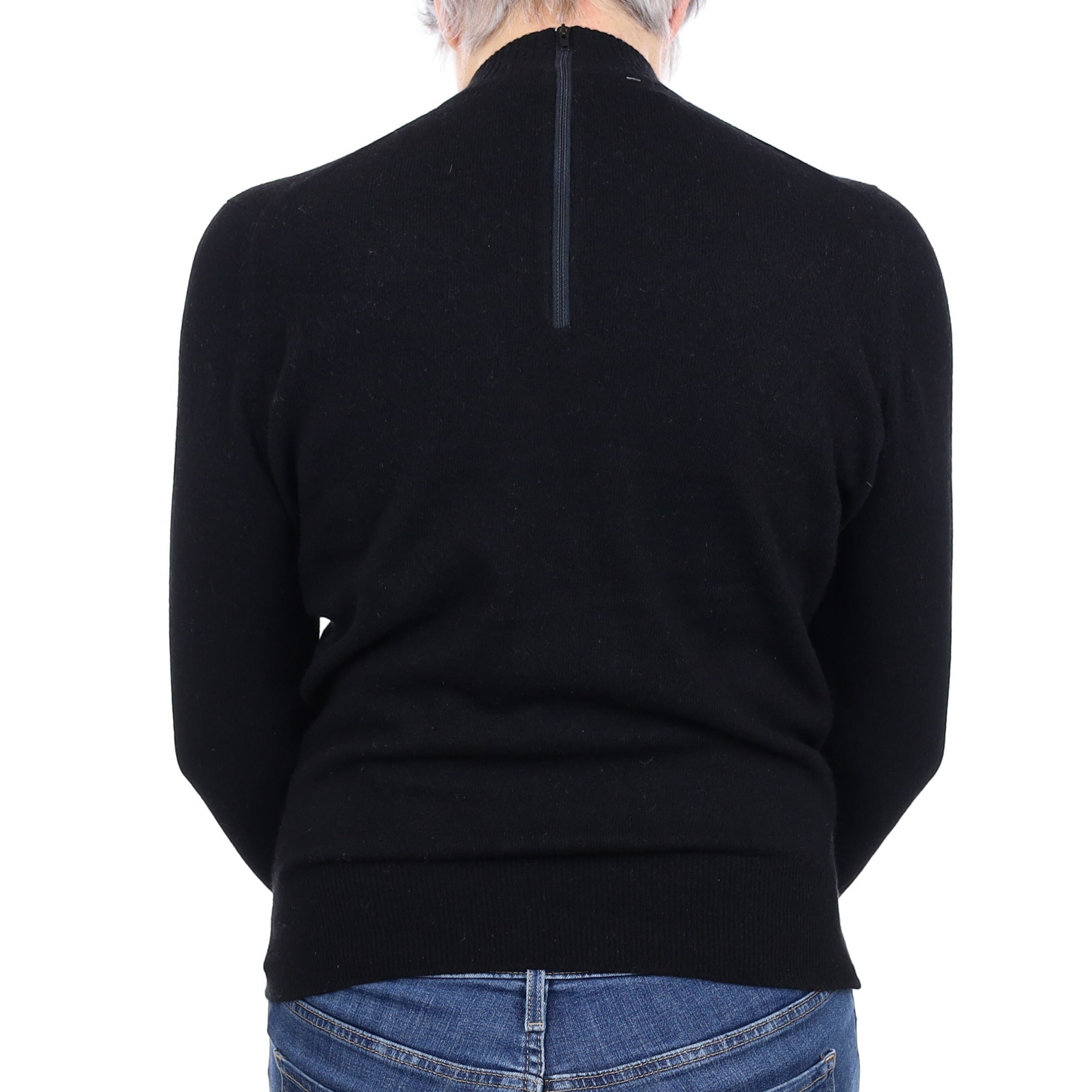 Scottish Black Cashmere Zip Fasten Turtleneck Jumper Medium
