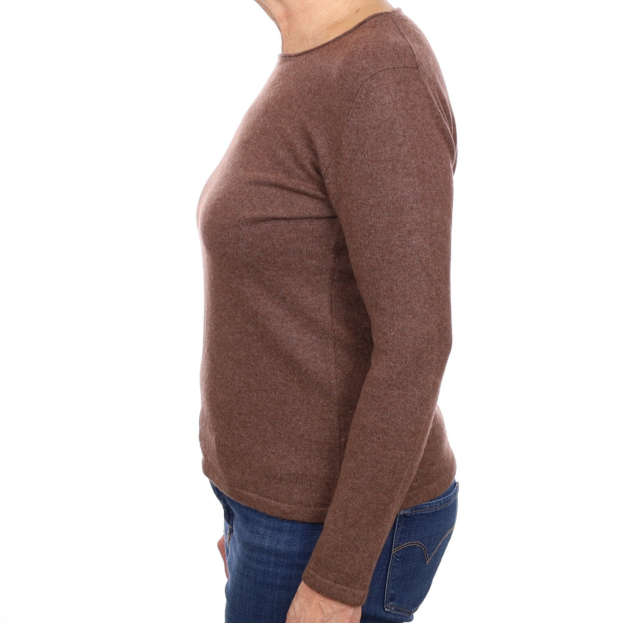 Pecan Brown Cashmere Crew Neck Jumper Medium