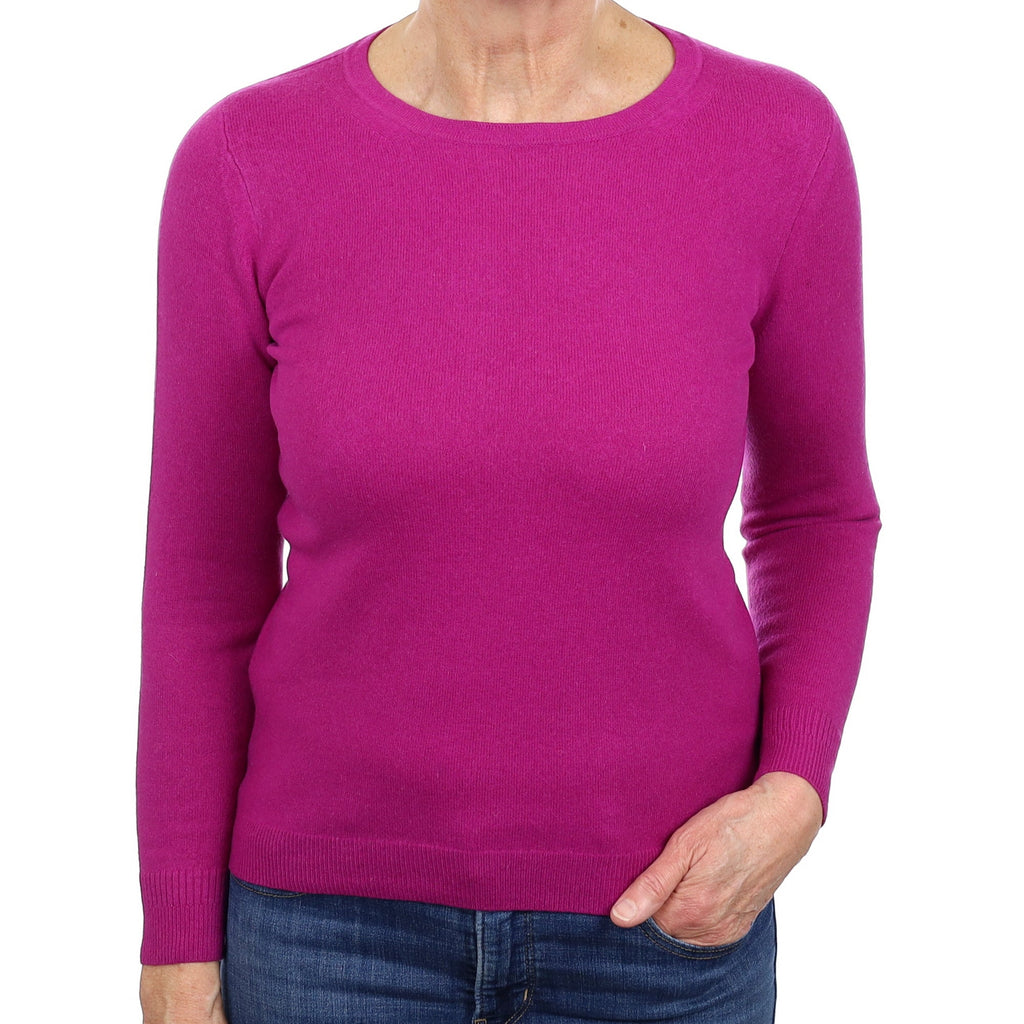 Magenta Purple Cashmere Crew Neck Jumper Medium